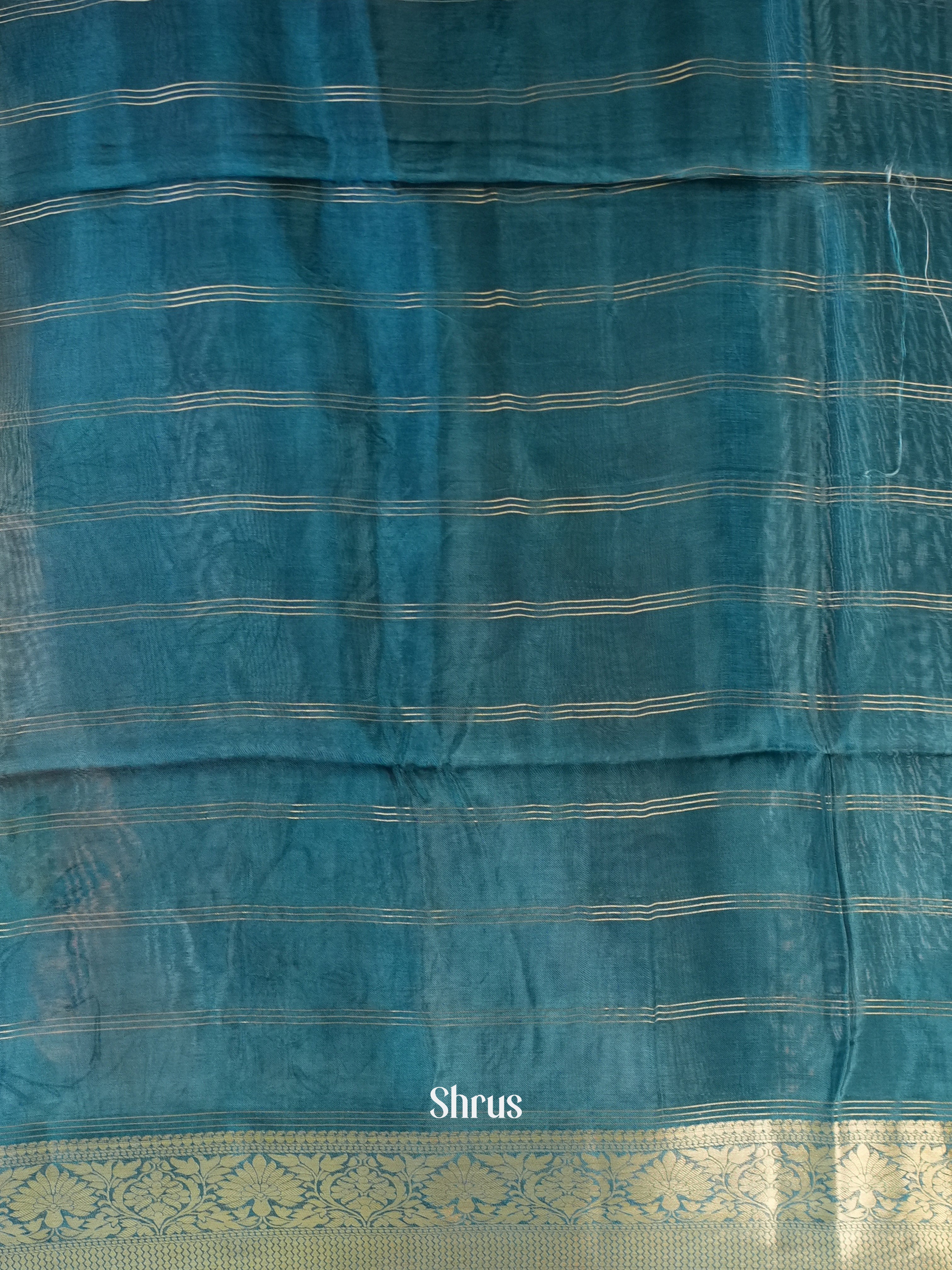 Peach & Blue - Printed chanderi Saree-1