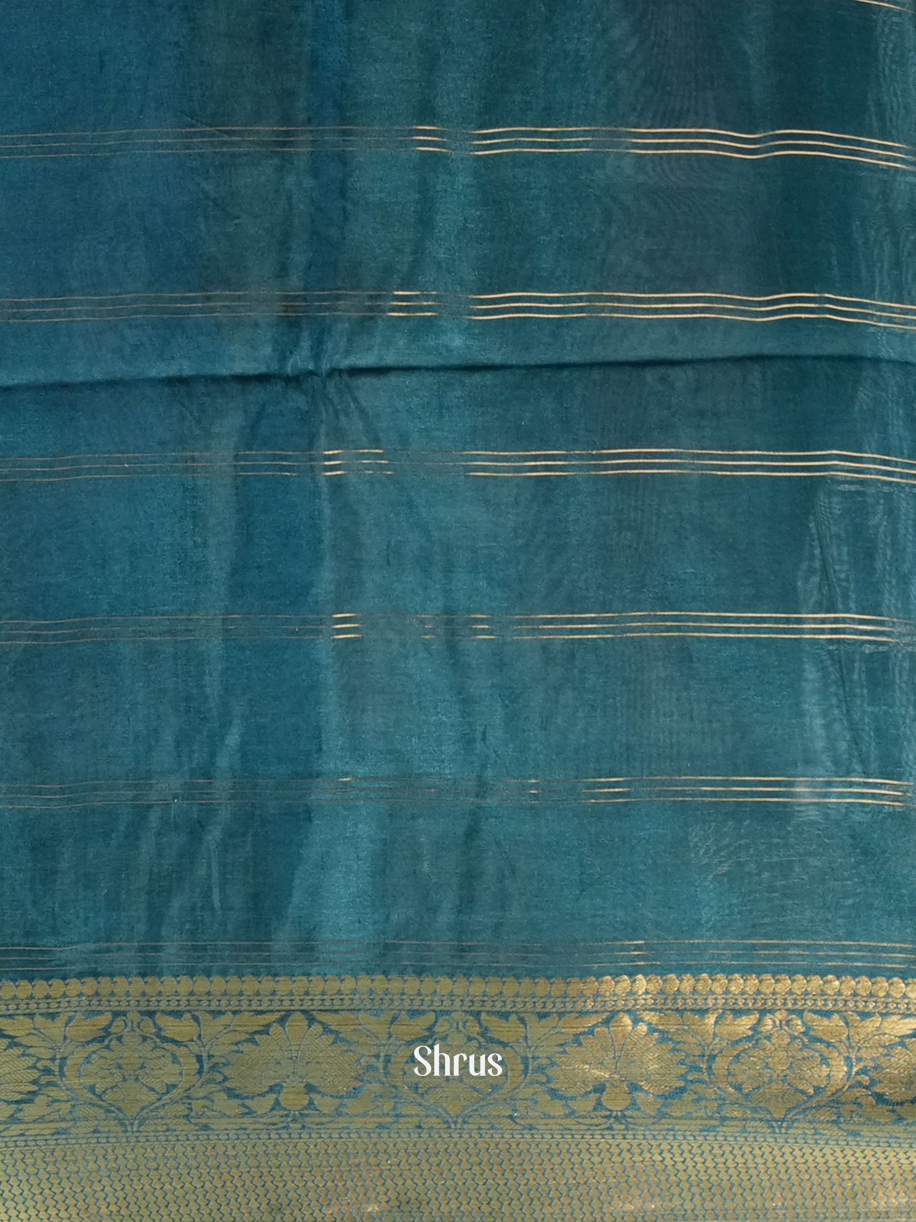 Peachish Pink & Blue - Printed chanderi Saree-1