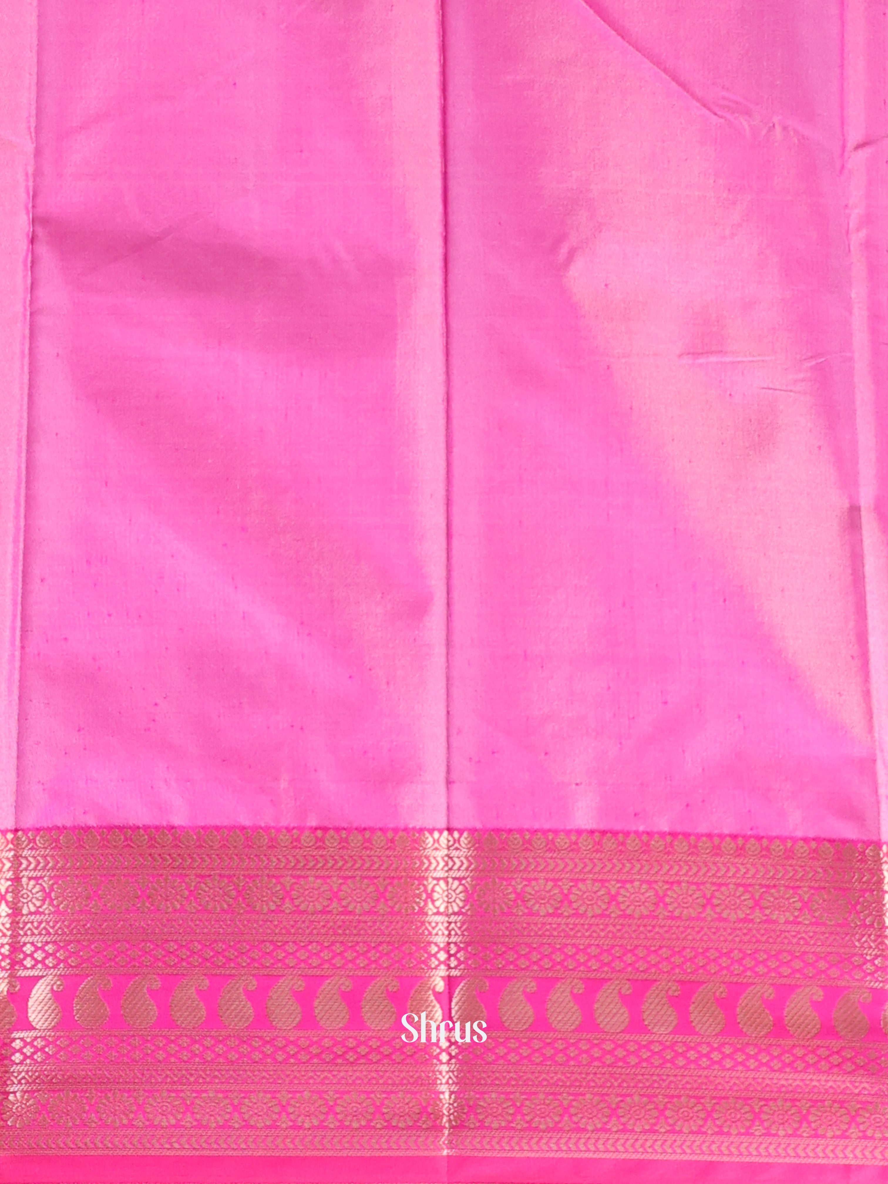 Pale Yellow & Pink- Semi Ikkat Saree - Shop on Shrus.com