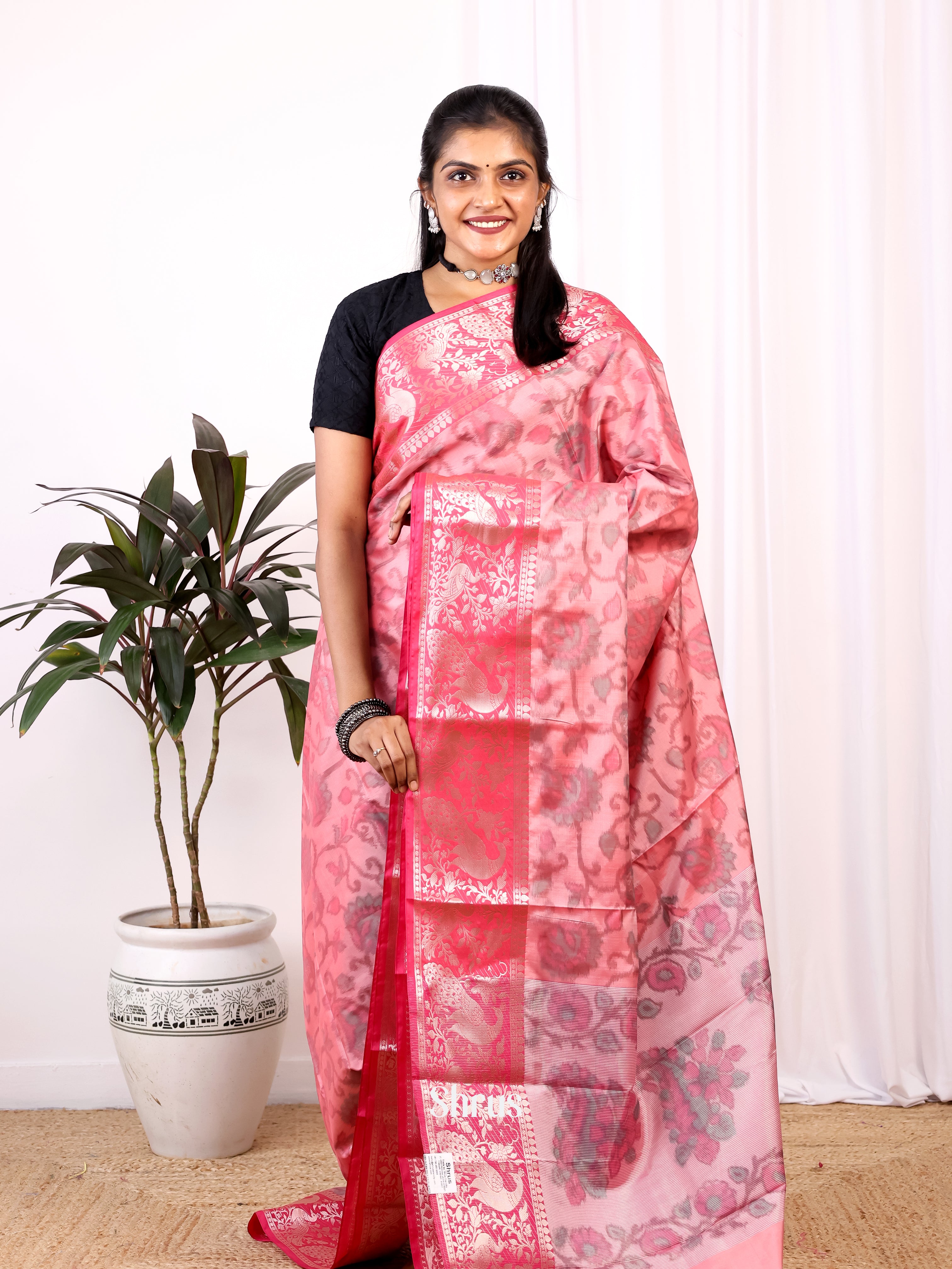 Pink - Semi Ikkat Saree - Shop on Shrus.com