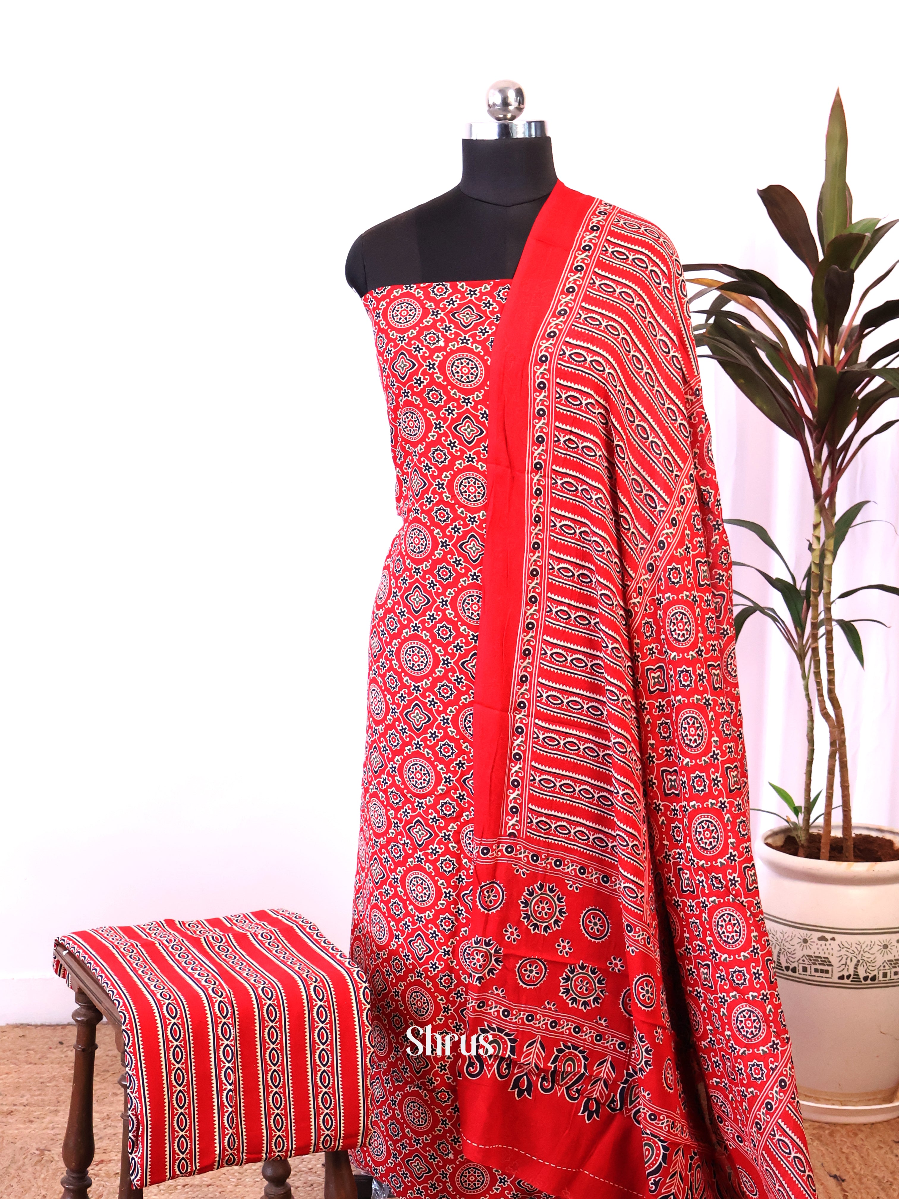 Red - Ajrakh Salwar - Shop on Shrus.com