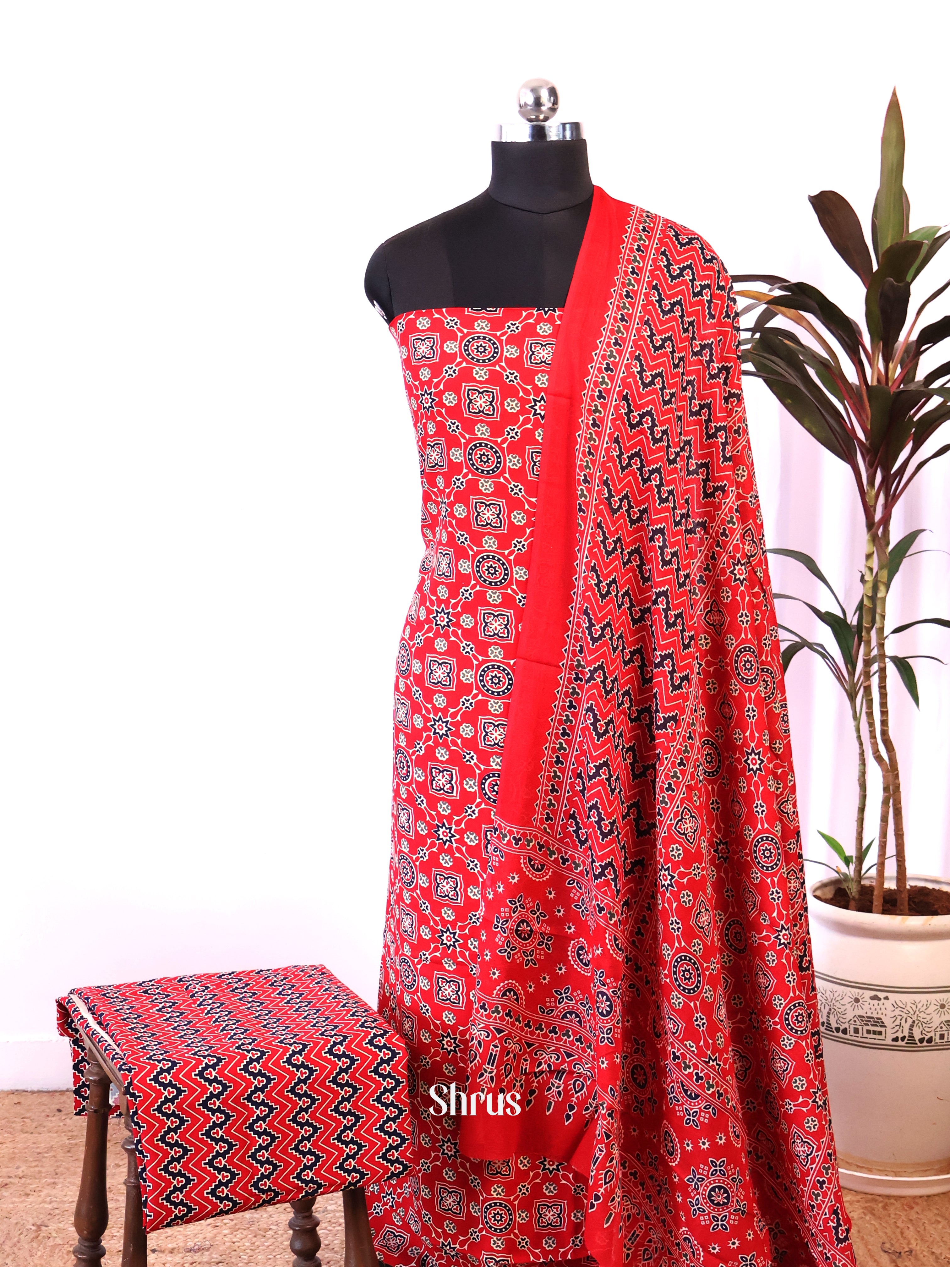 Red - Ajrakh Salwar - Shop on Shrus.com