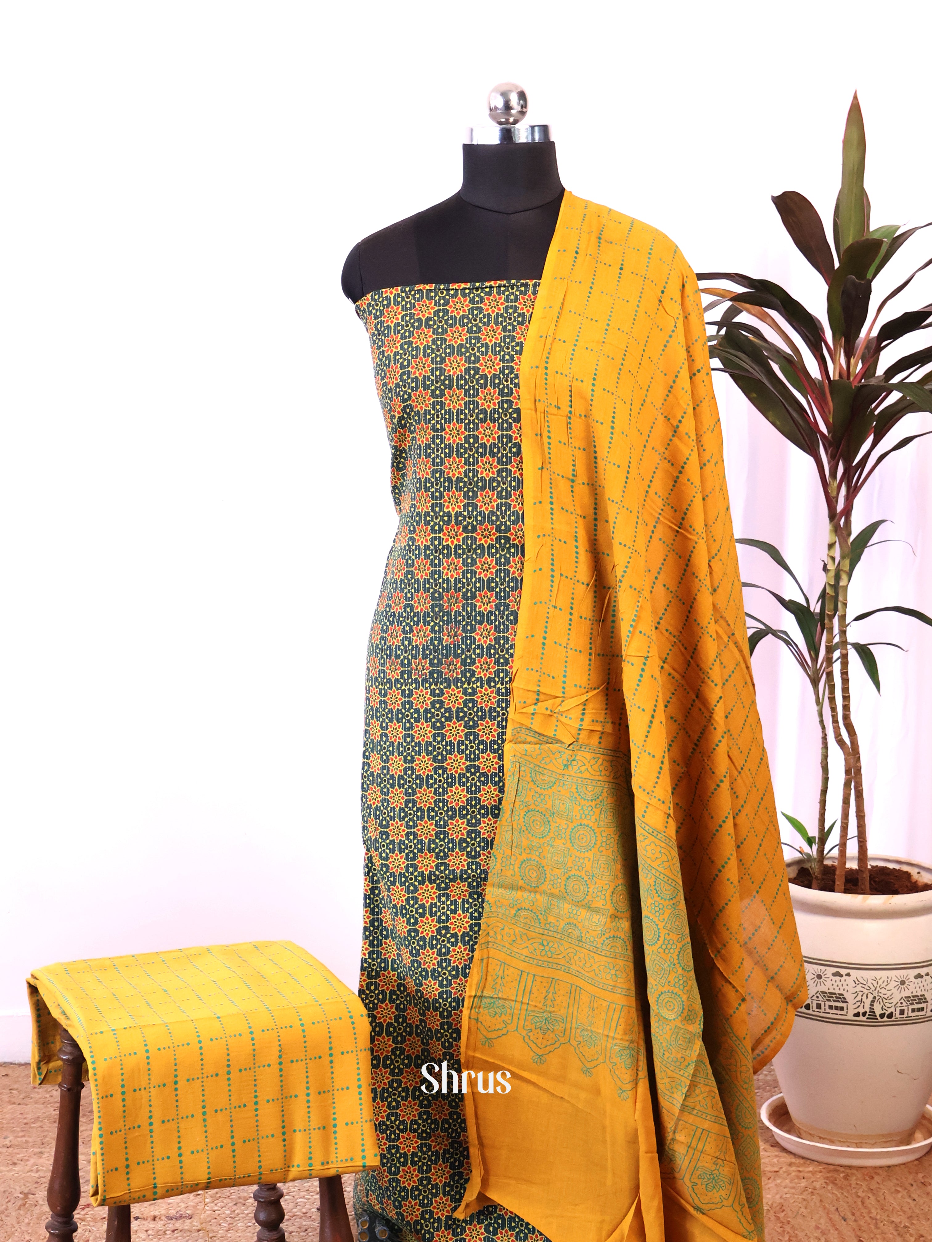 Green & Mustard - Ajrakh Salwar - Shop on Shrus.com