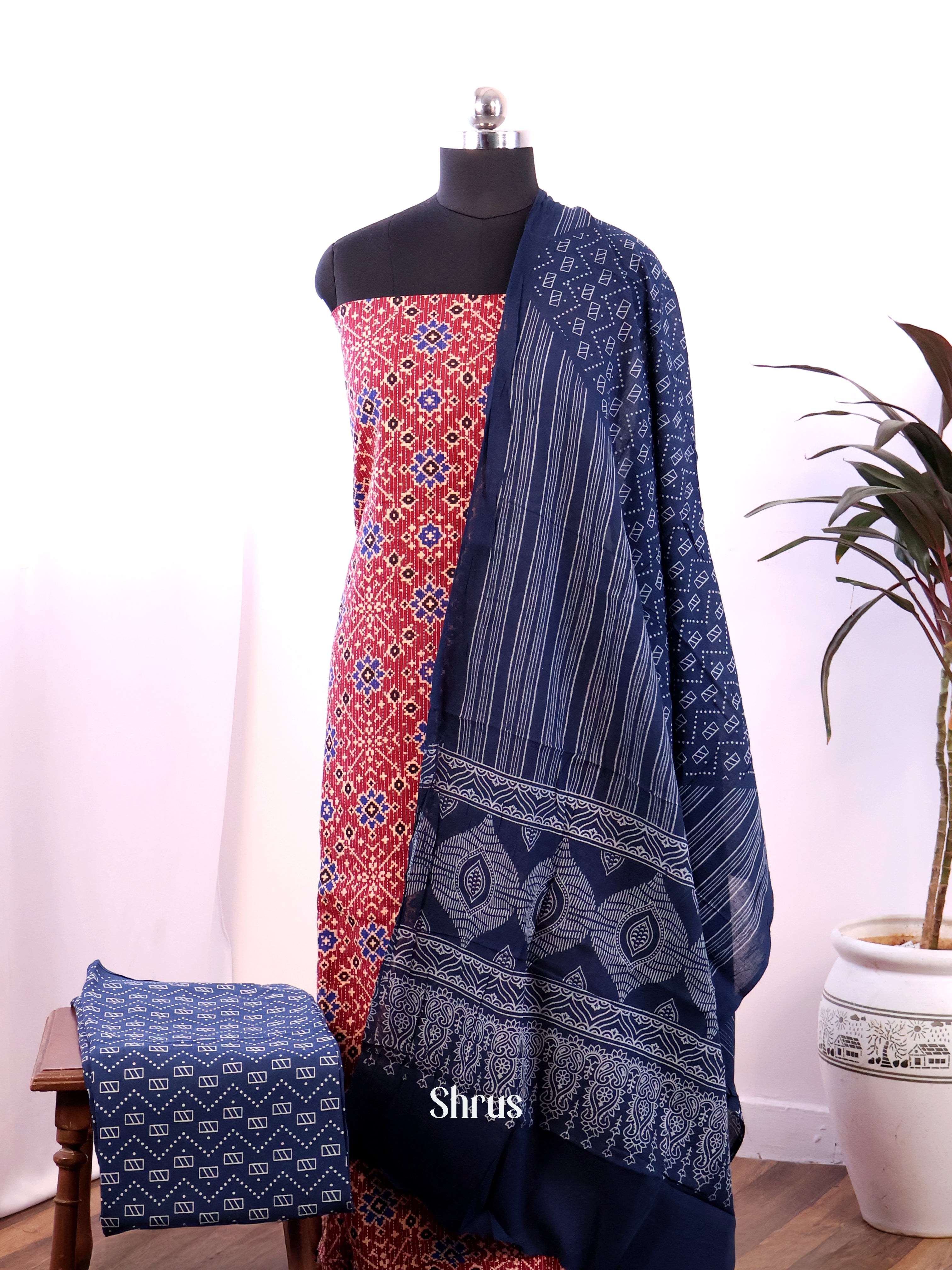 Red & Blue - Ajrakh Salwar - Shop on Shrus.com