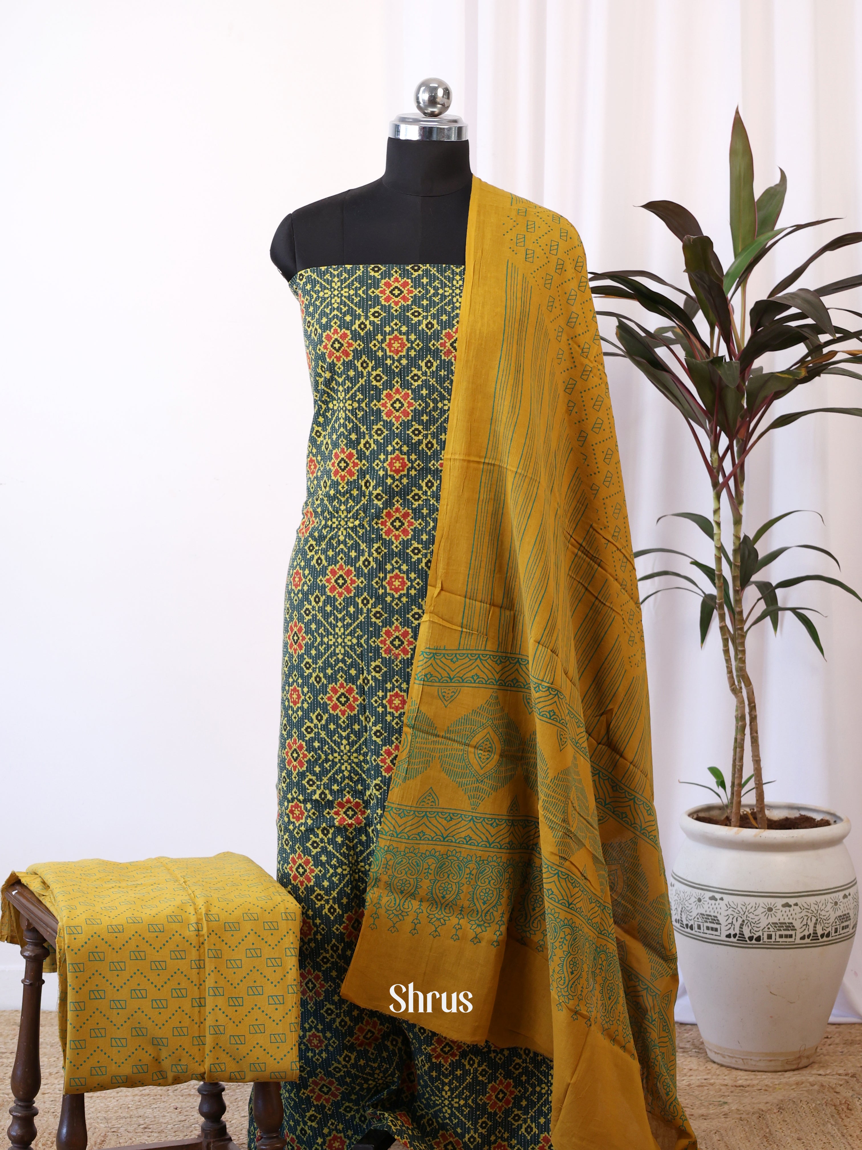 Green & Mustard - Ajrakh Salwar - Shop on Shrus.com