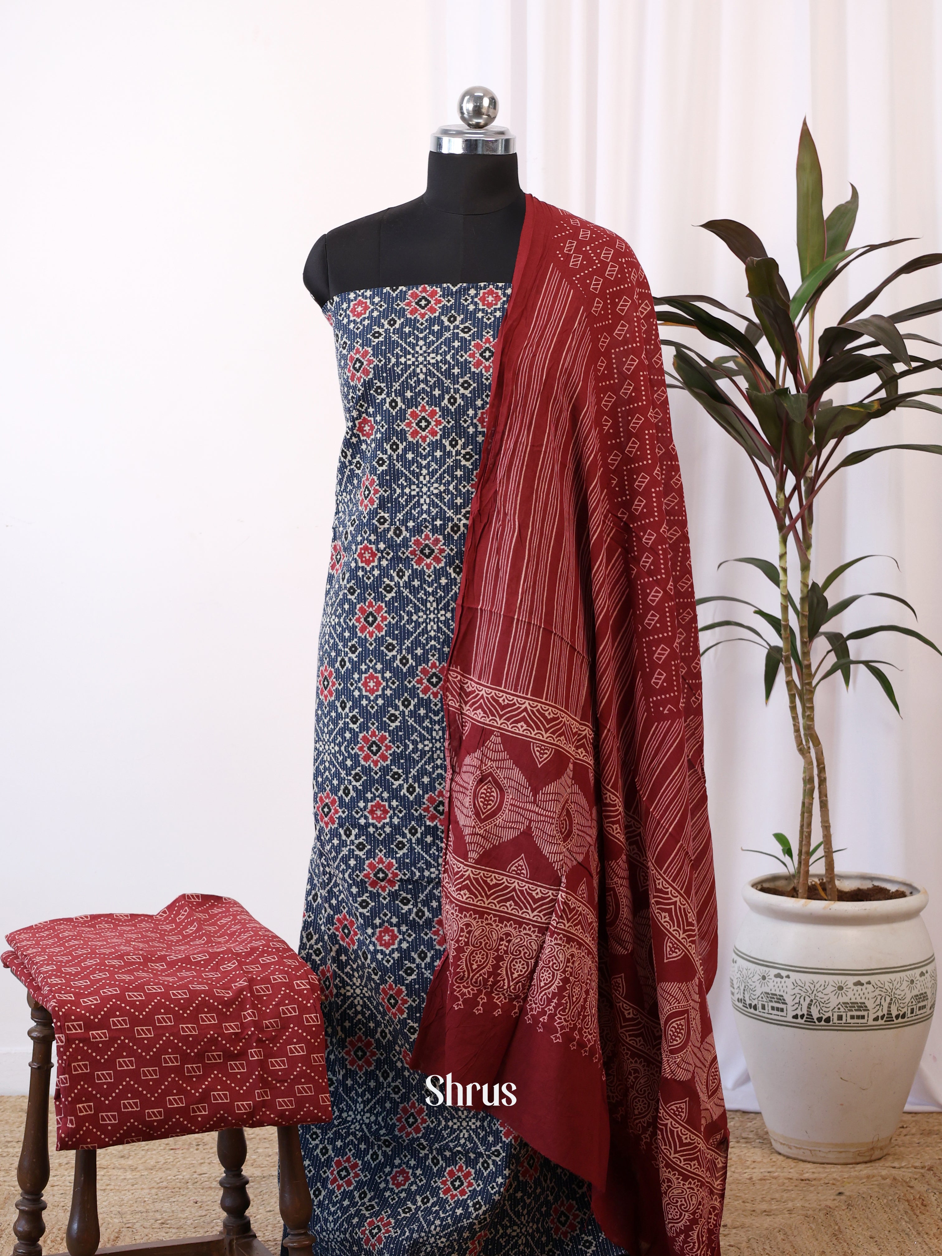 Blue & Maroon - Ajrakh Salwar - Shop on Shrus.com