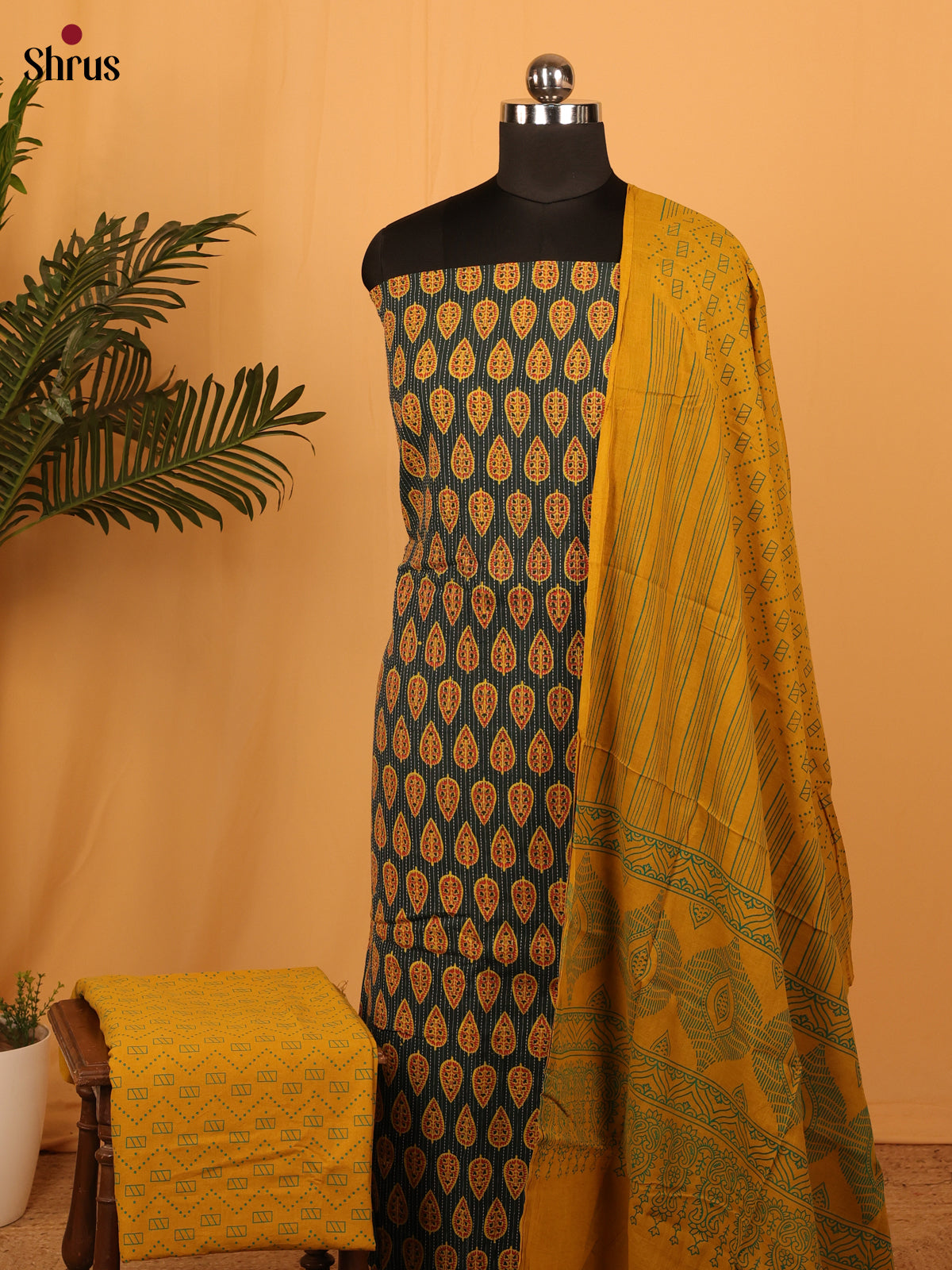 Green & Mustard - Ajrakh Salwar - Shop on Shrus.com