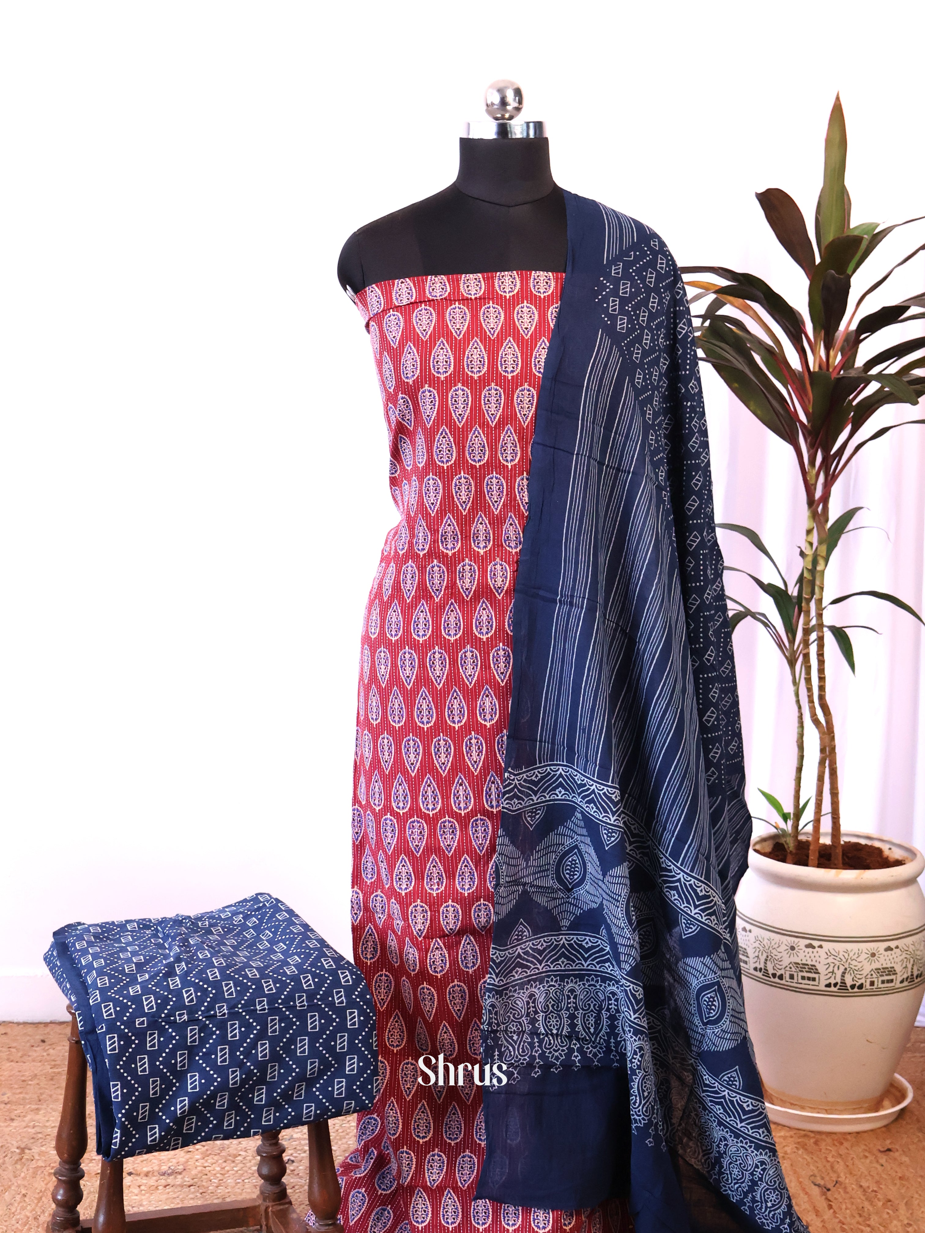 Red & Blue- Ajrakh Salwar - Shop on Shrus.com