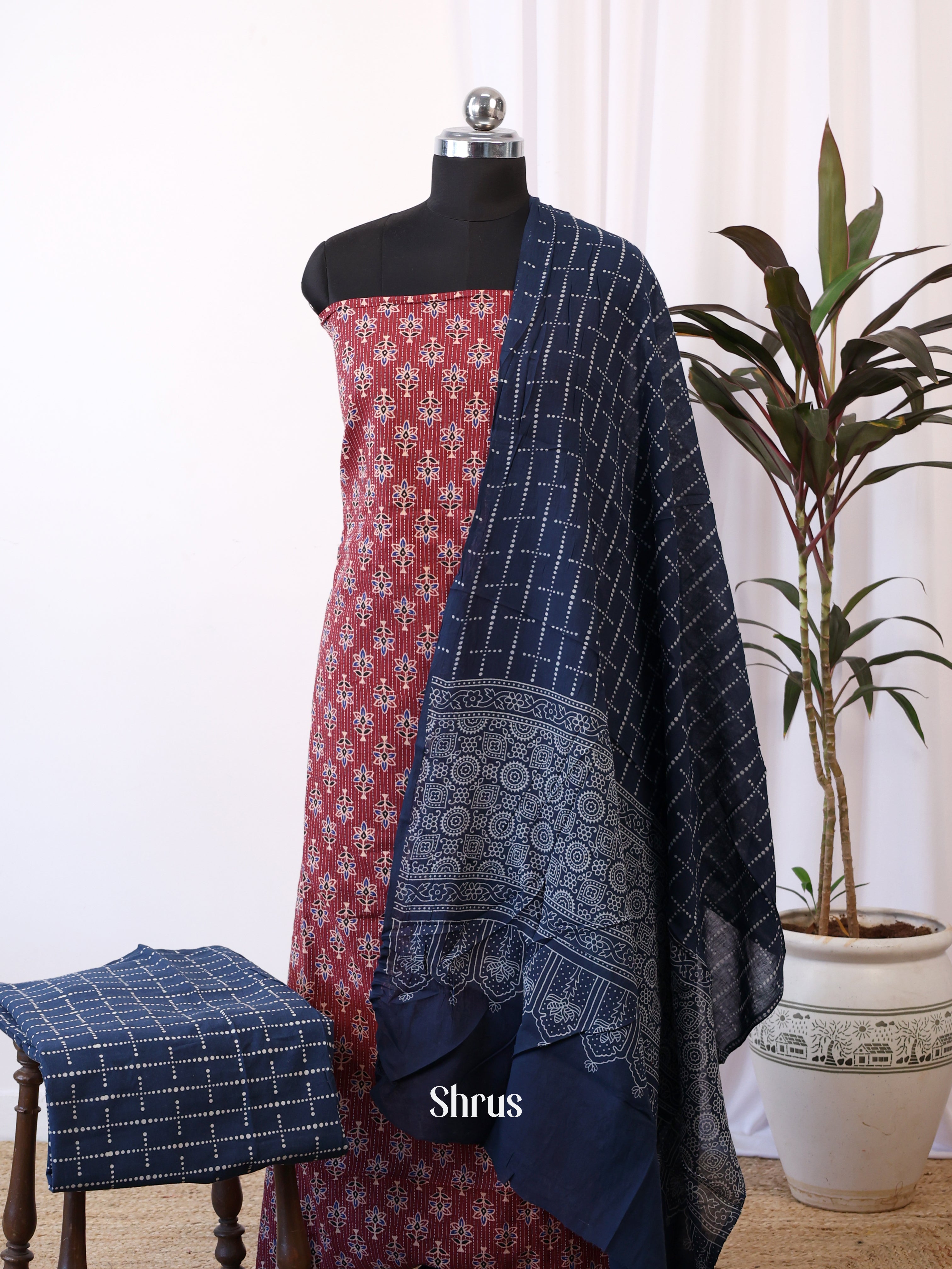 Red & Blue - Ajrakh Salwar - Shop on Shrus.com