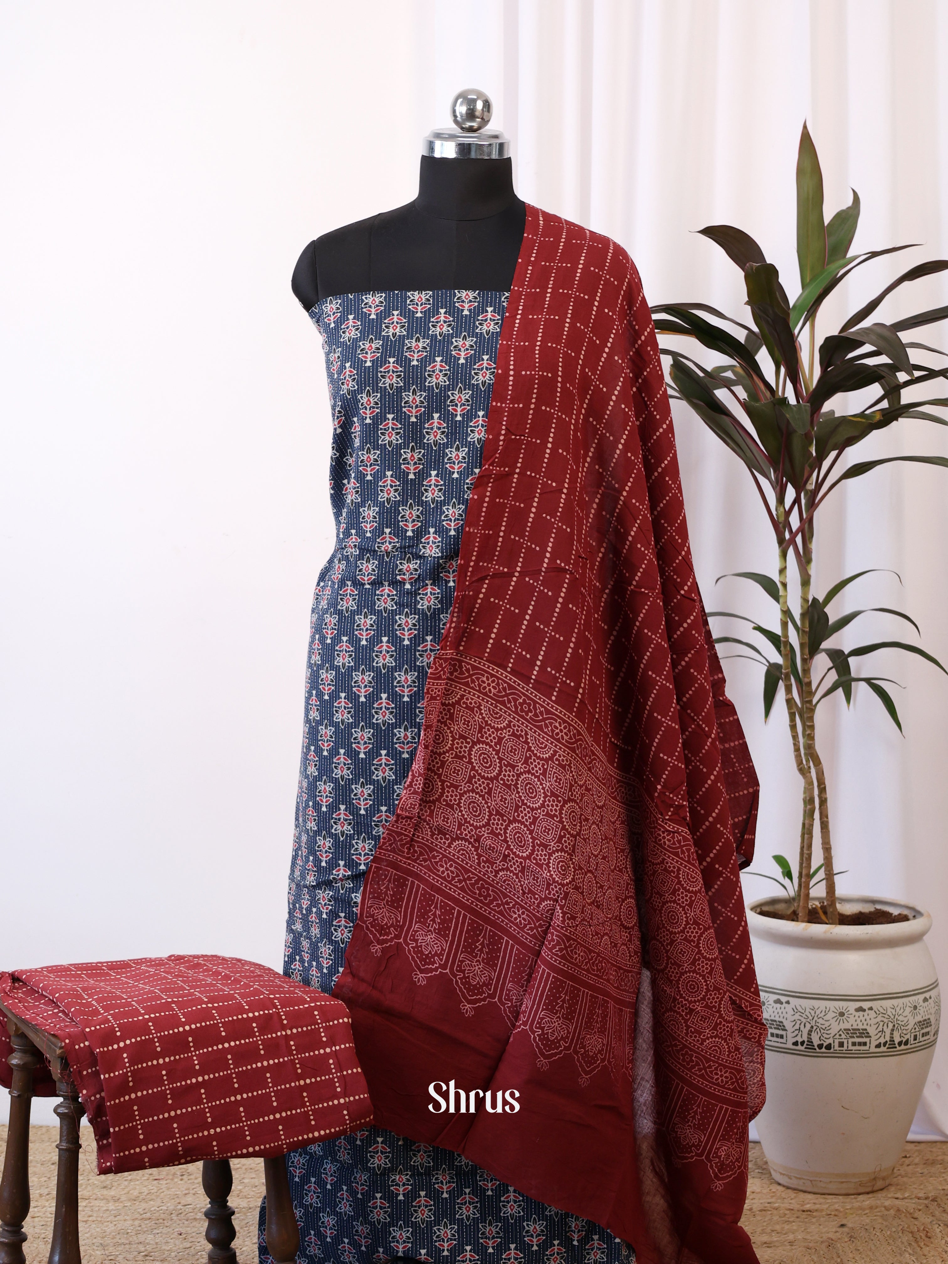 Blue & Maroon - Ajrakh Salwar - Shop on Shrus.com