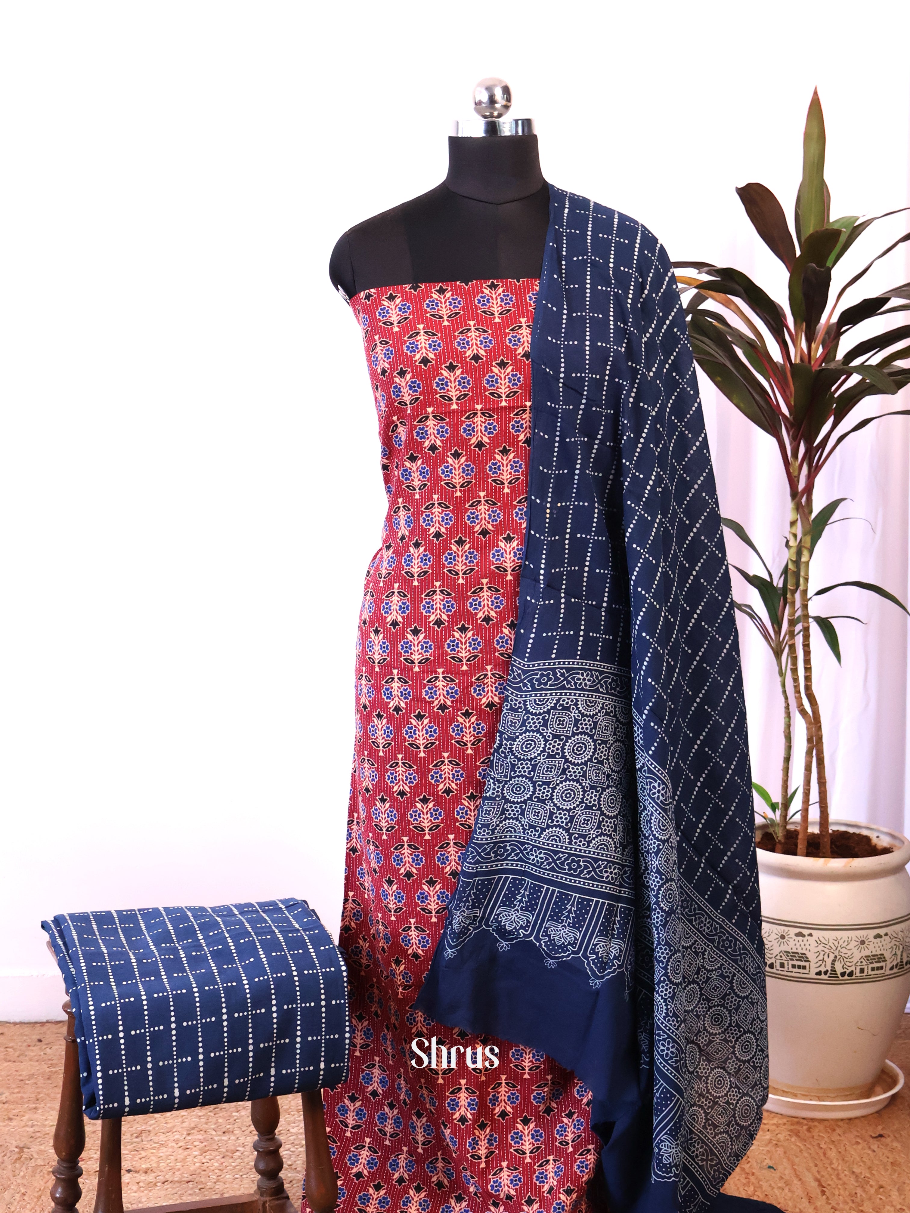 Red & Blue- Ajrakh Salwar - Shop on Shrus.com