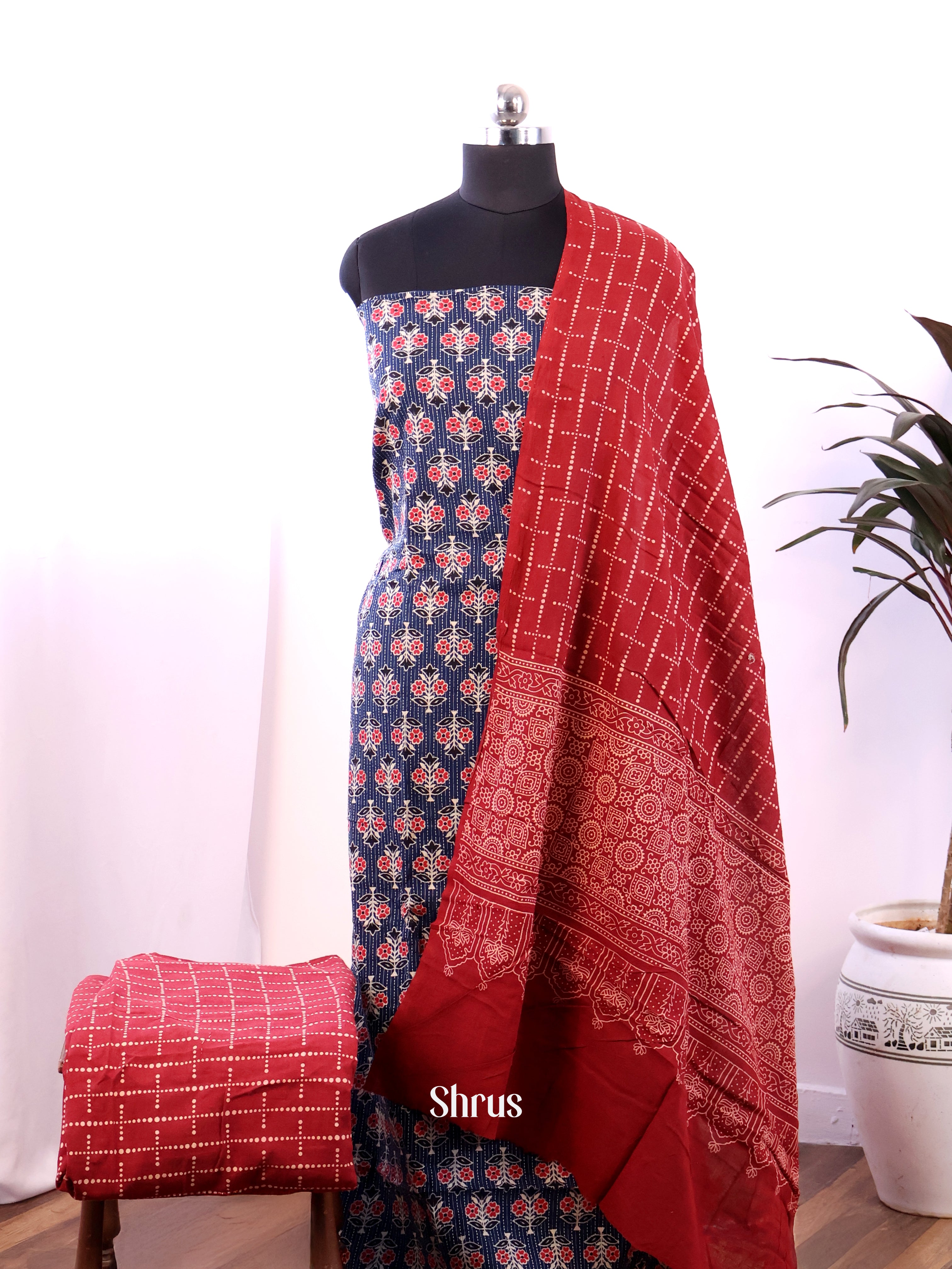 Blue & Red - Ajrakh Salwar - Shop on Shrus.com