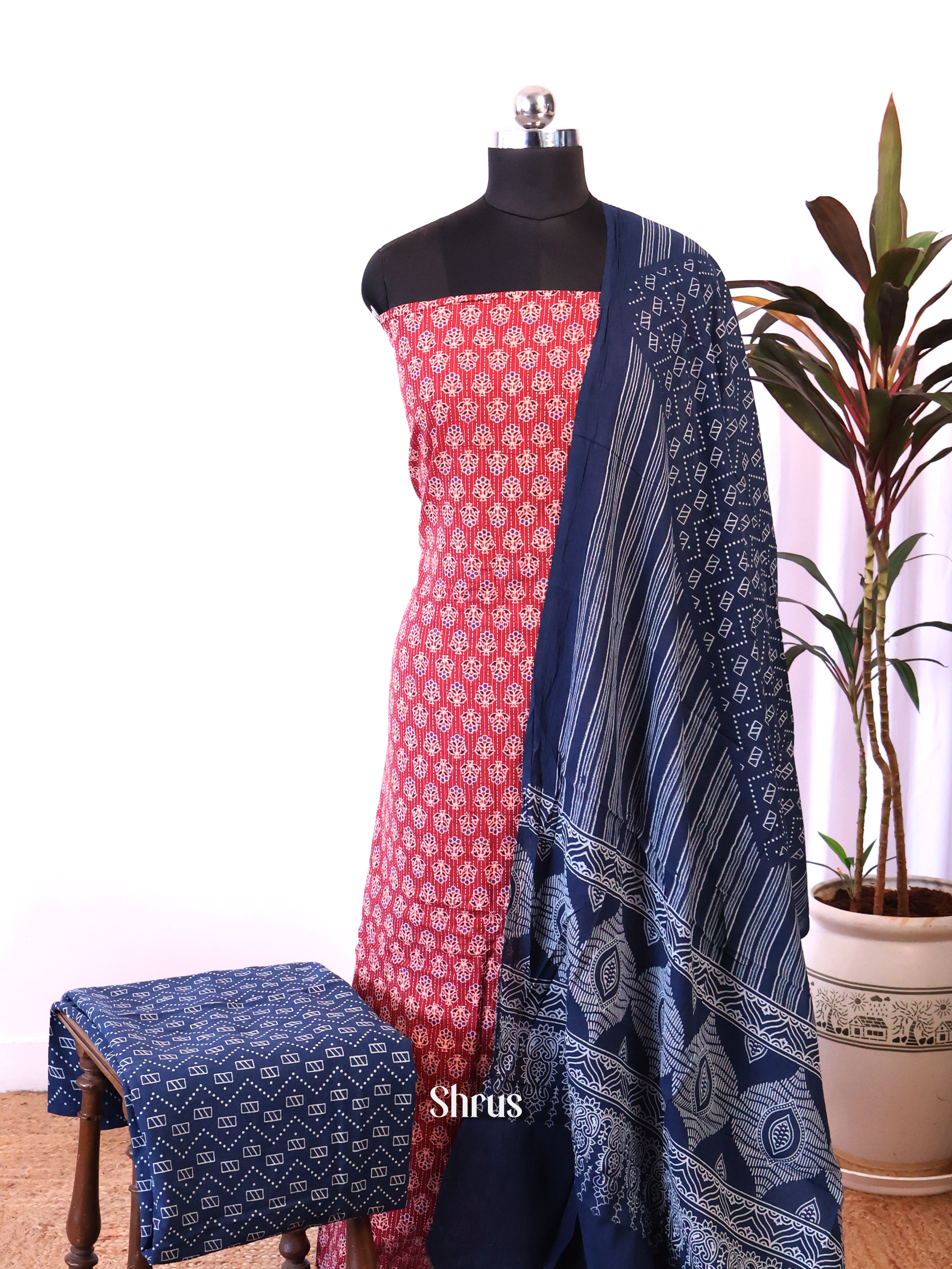 Red & Blue - Ajrakh Salwar - Shop on Shrus.com