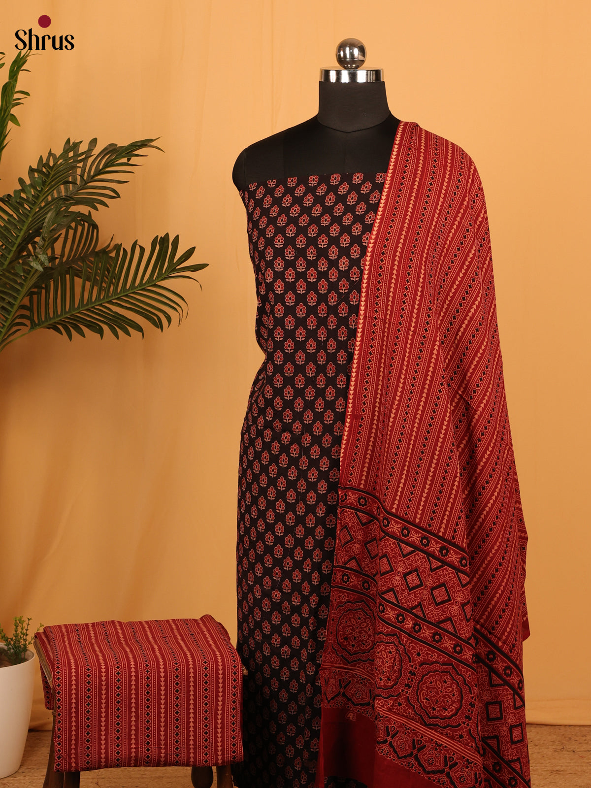Black & Maroon - Ajrakh Salwar - Shop on Shrus.com