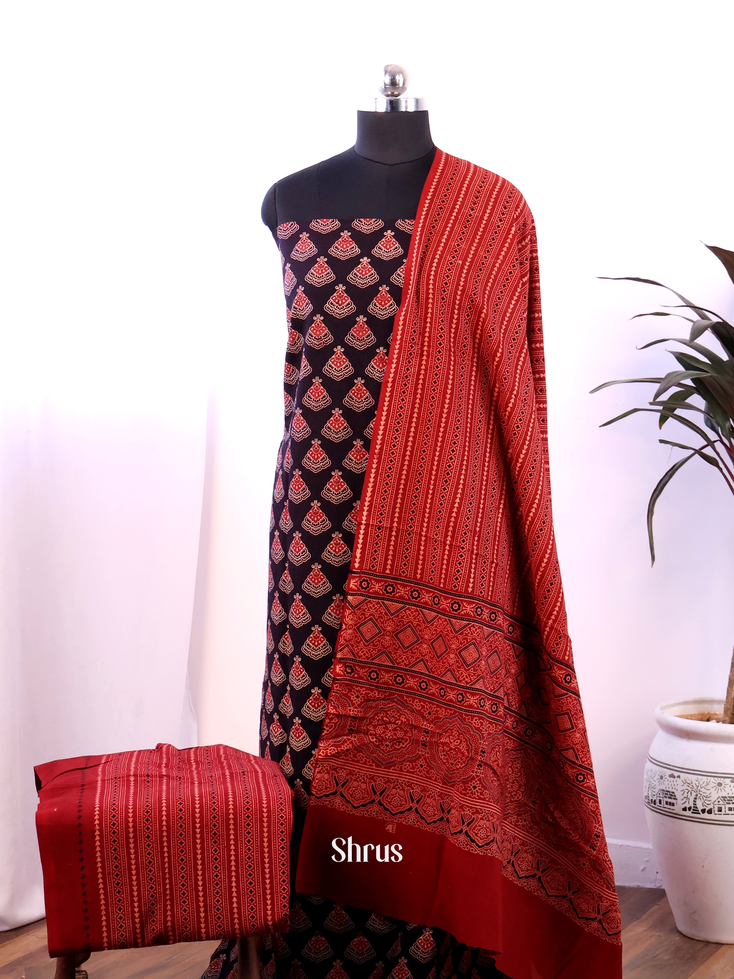 Black & Red - Ajrakh Salwar - Shop on Shrus.com