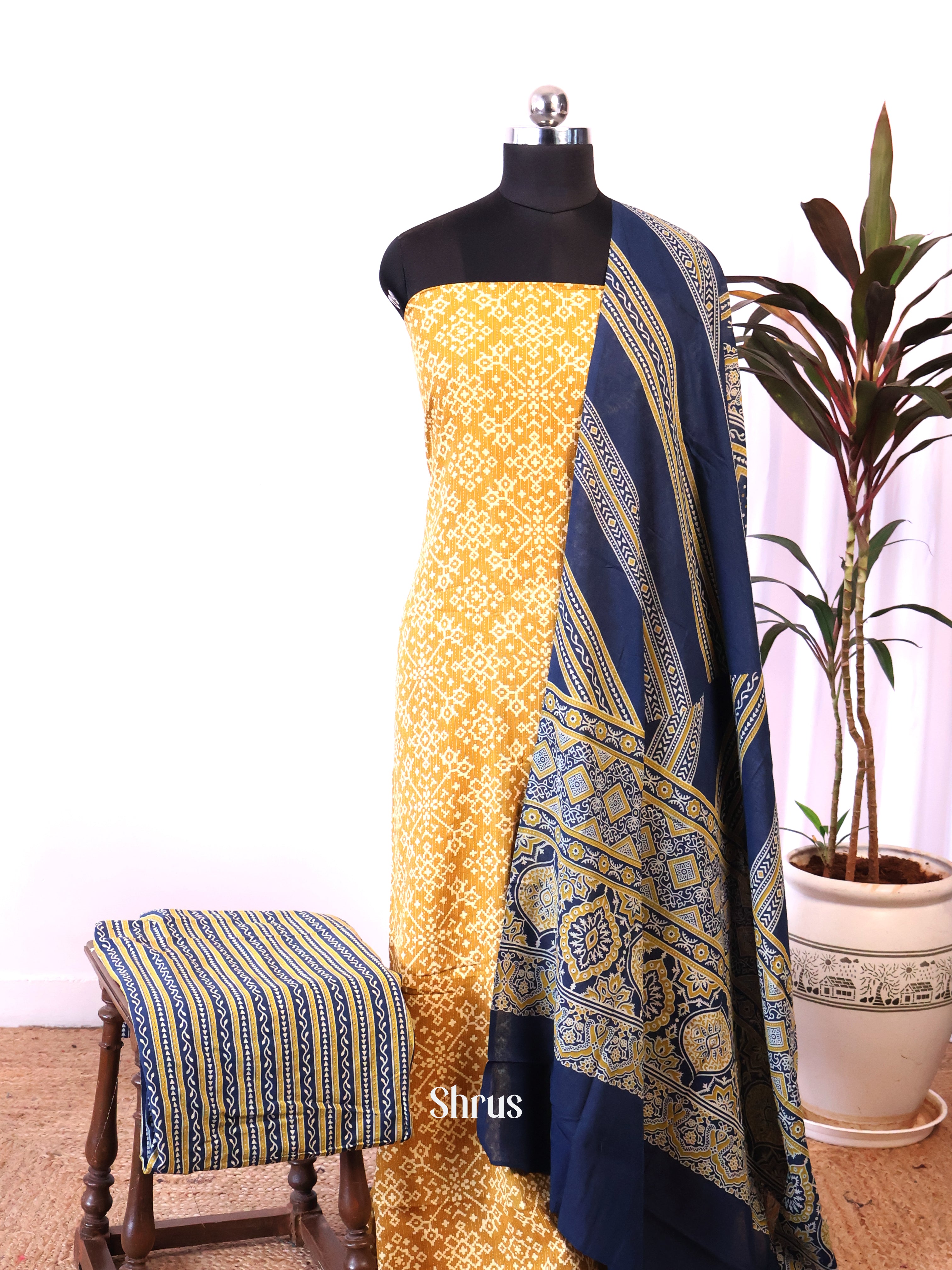 Yellow & Blue - Ajrakh Salwar - Shop on Shrus.com