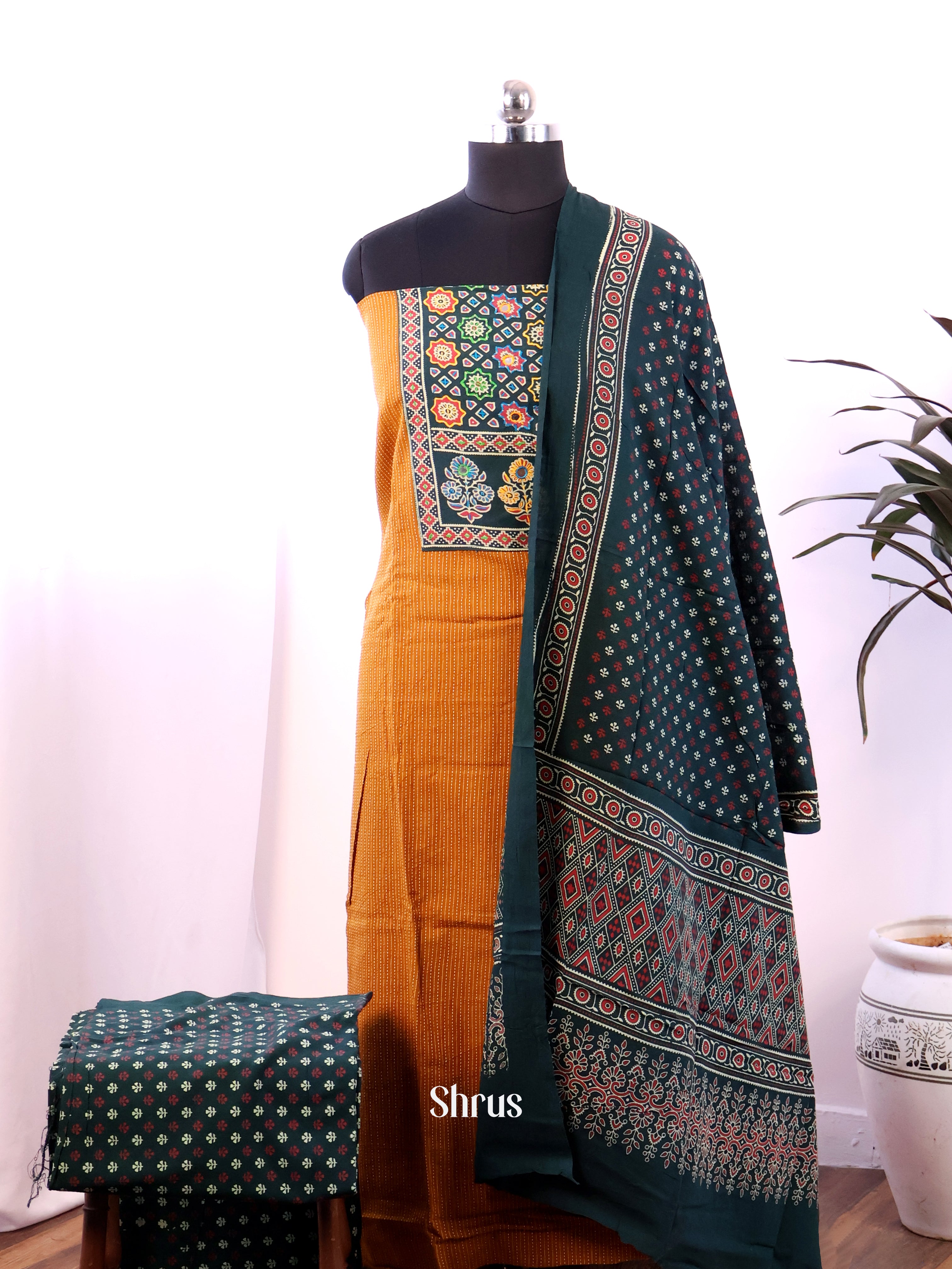 Mustard & Green- Ajrakh Salwar - Shop on Shrus.com