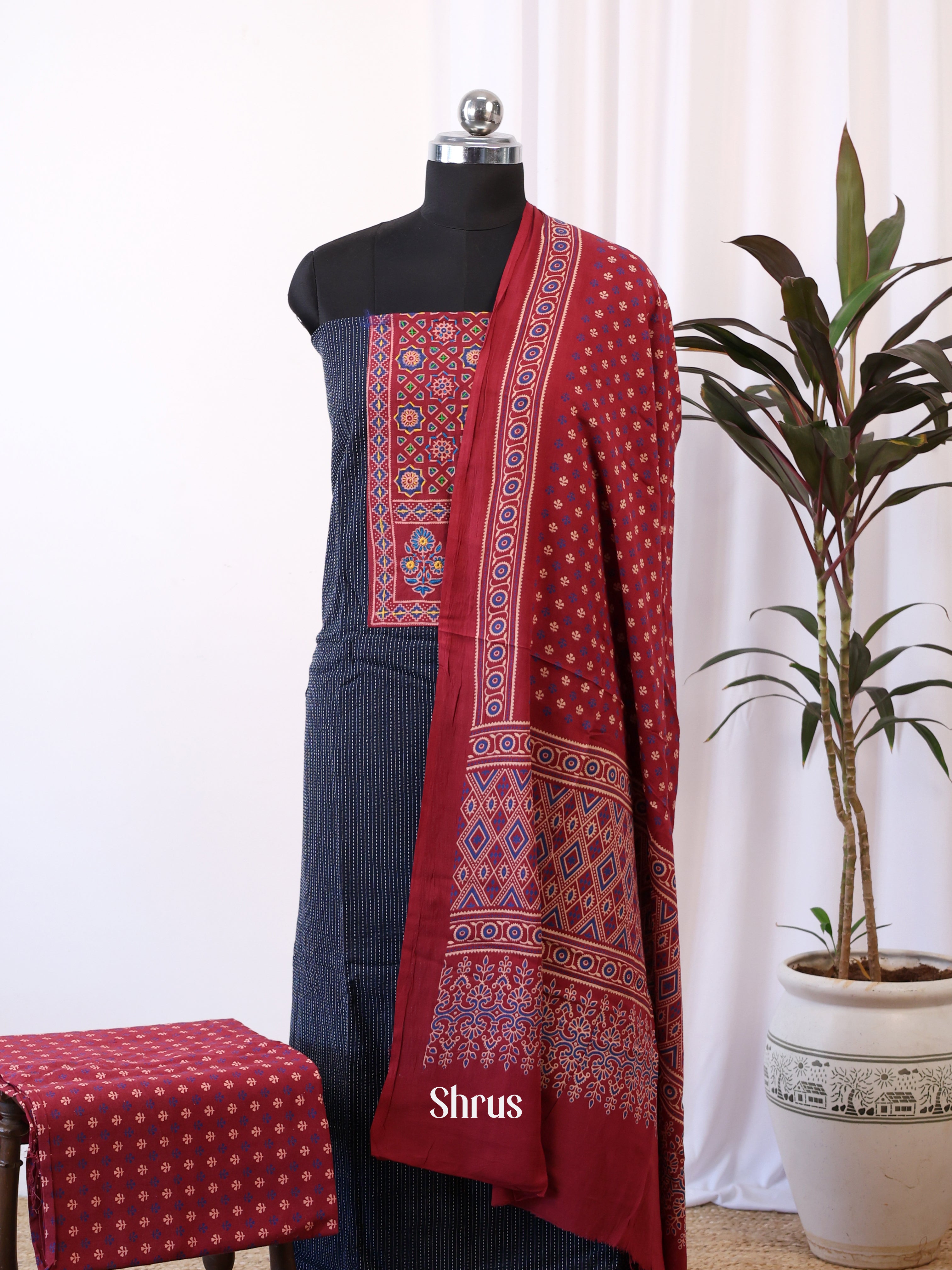 Blue & Red- Ajrakh Salwar - Shop on Shrus.com