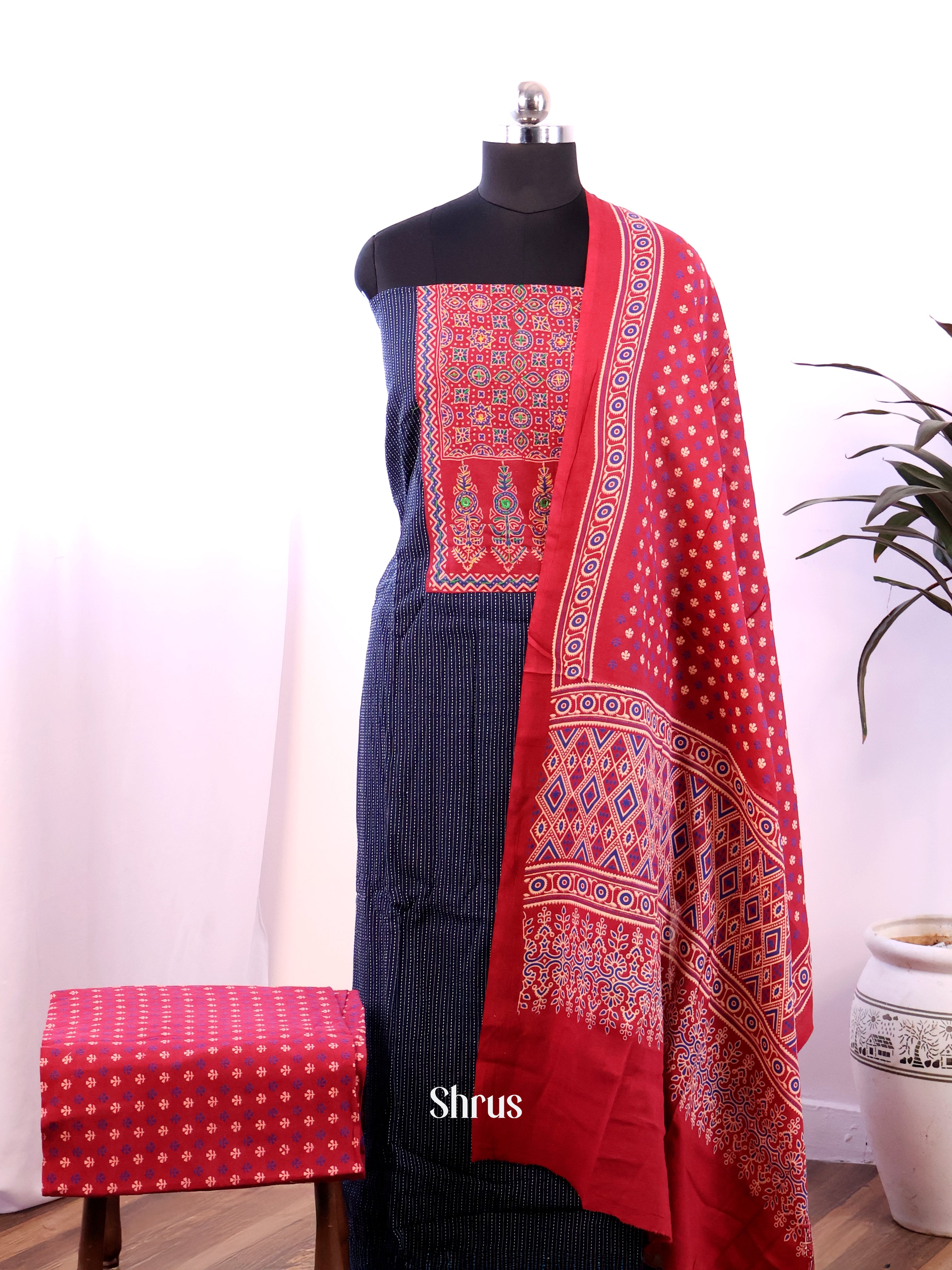 Blue & Red - Ajrakh Salwar - Shop on Shrus.com