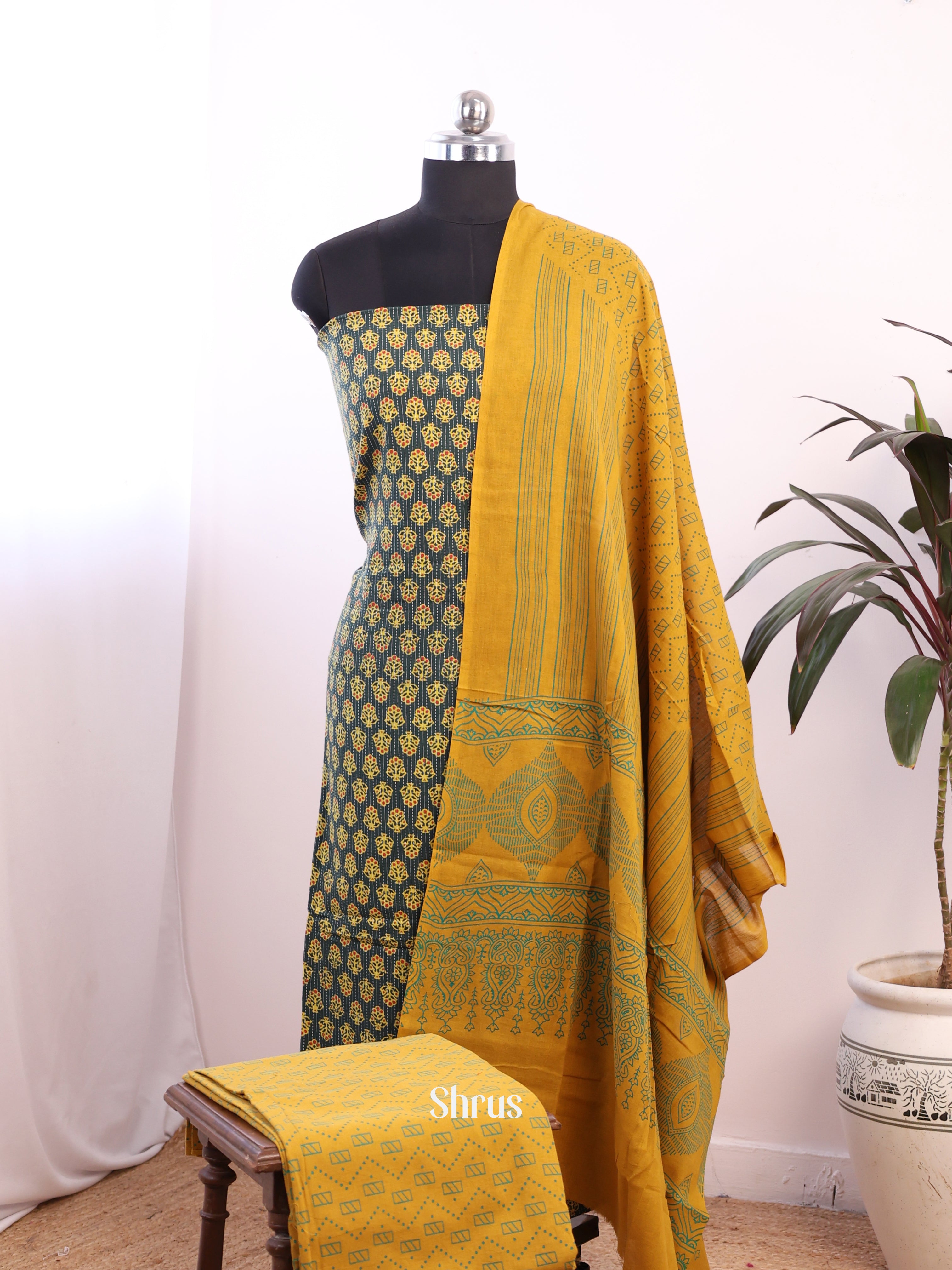 Green & Mustard - Ajrakh Salwar - Shop on Shrus.com