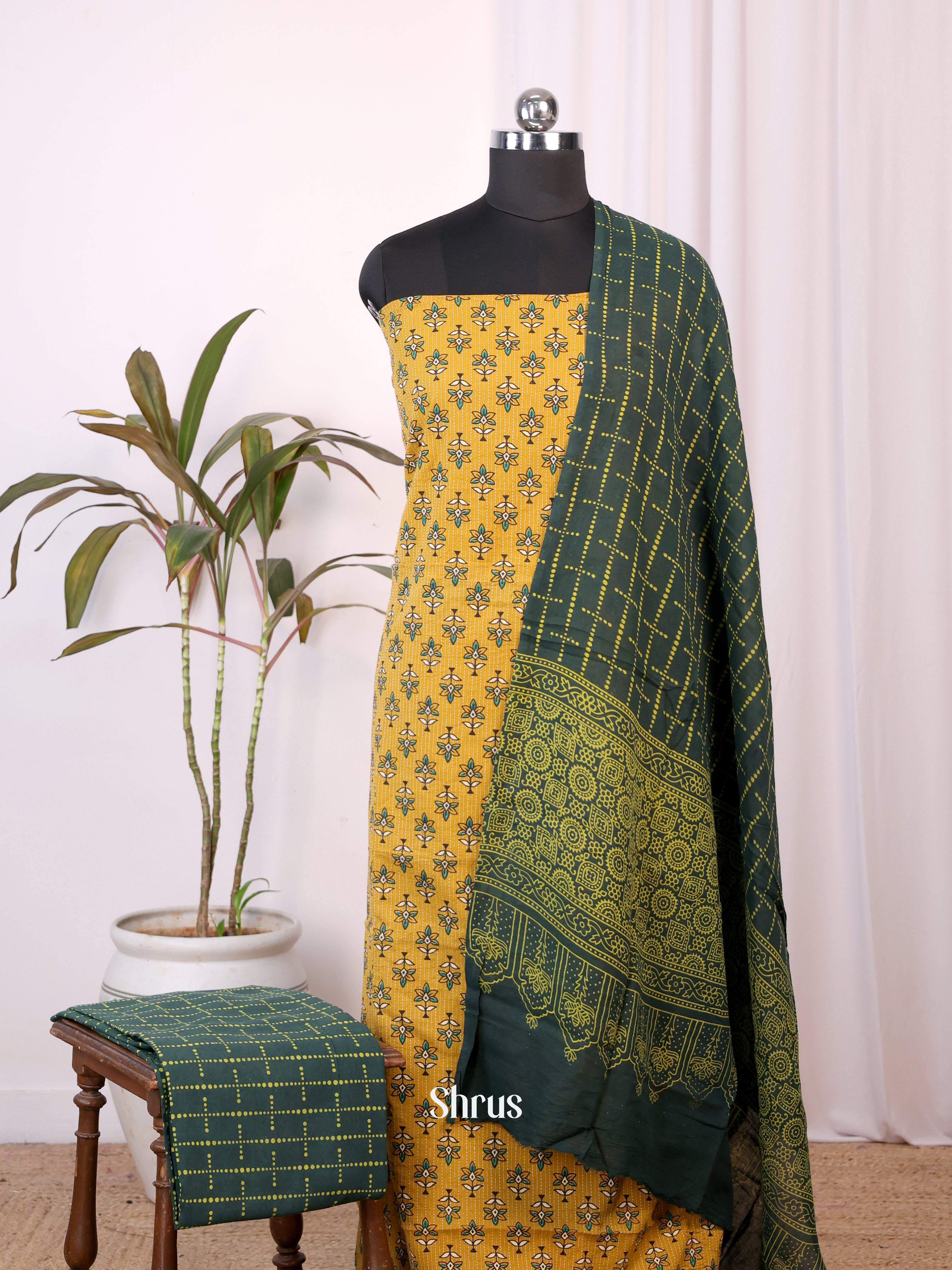Yellow & Green - Ajrakh Salwar - Shop on Shrus.com