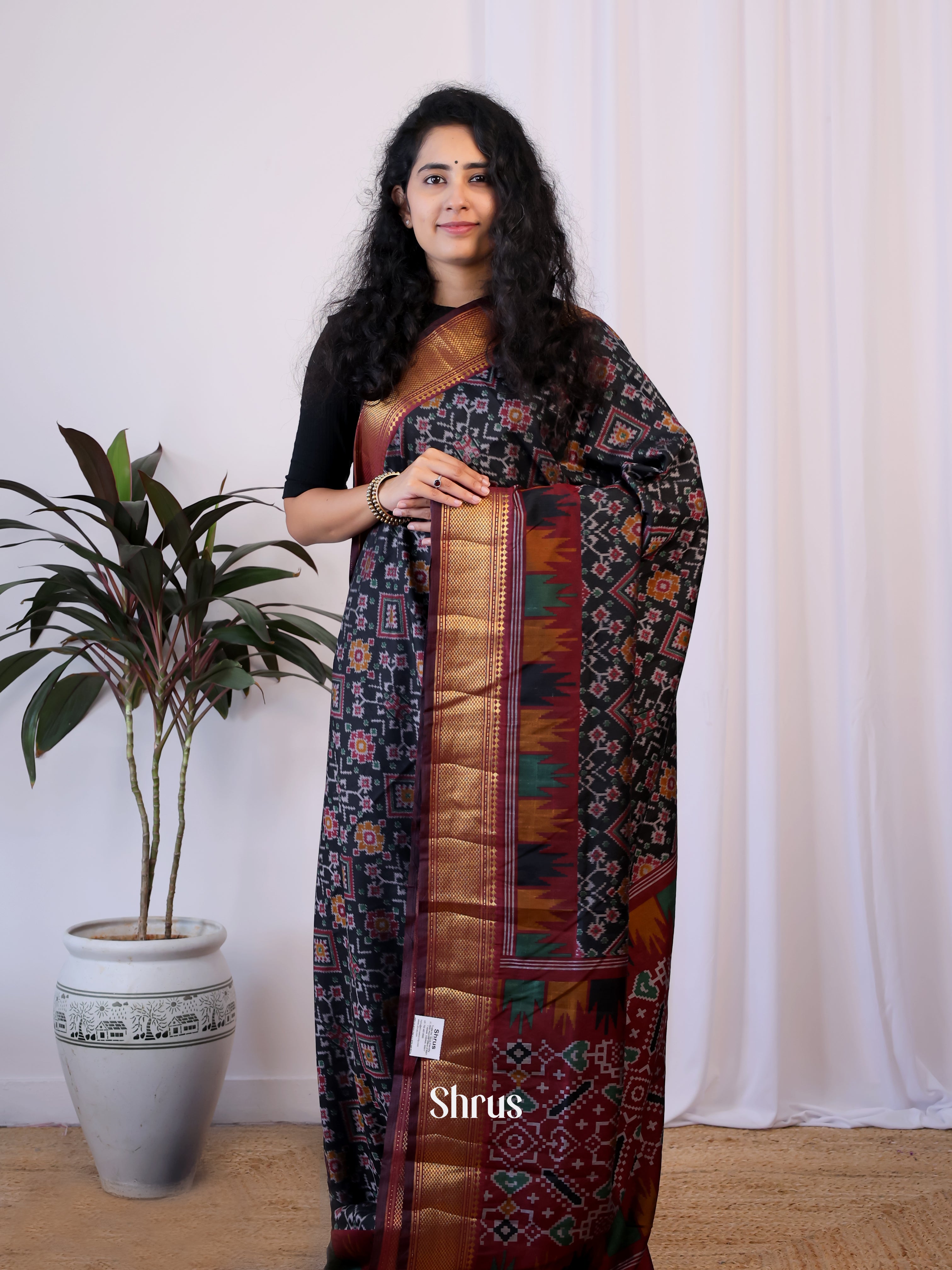 Black & Brown - Semi Patola Saree - Shop on Shrus.com