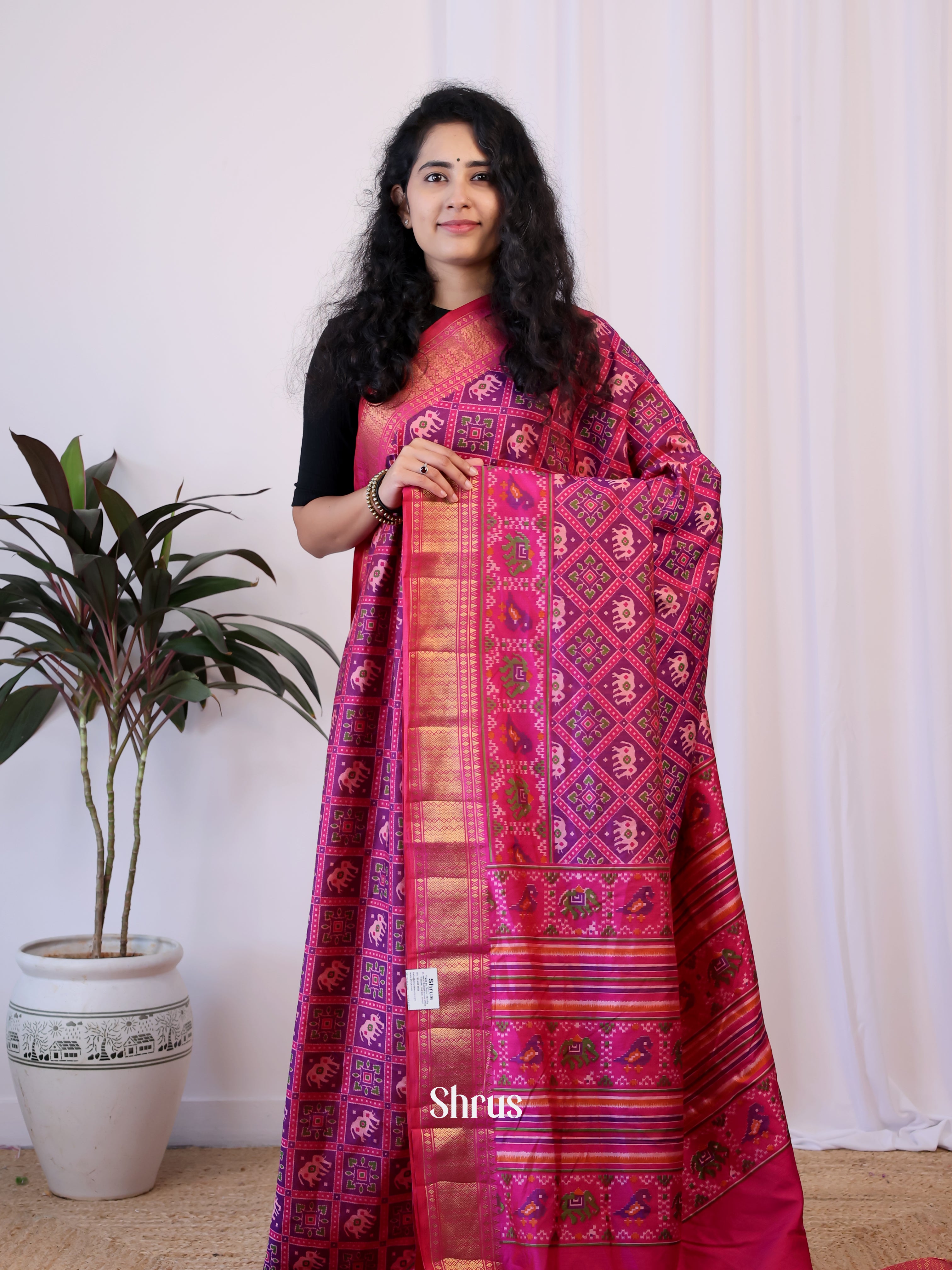 Purple & Pink - Semi Patola Saree - Shop on Shrus.com