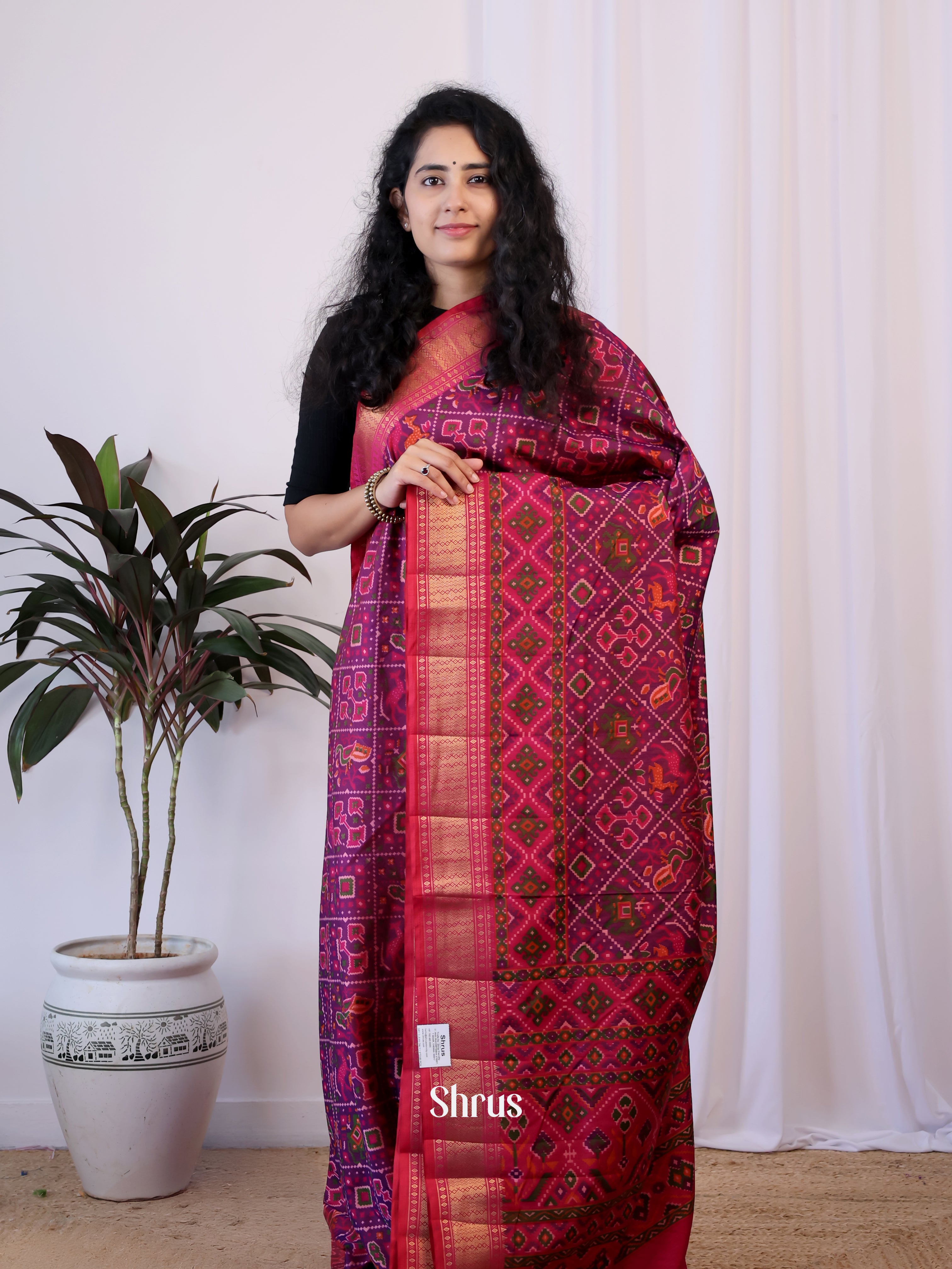 Pink & Purple - Semi Patola Saree - Shop on Shrus.com