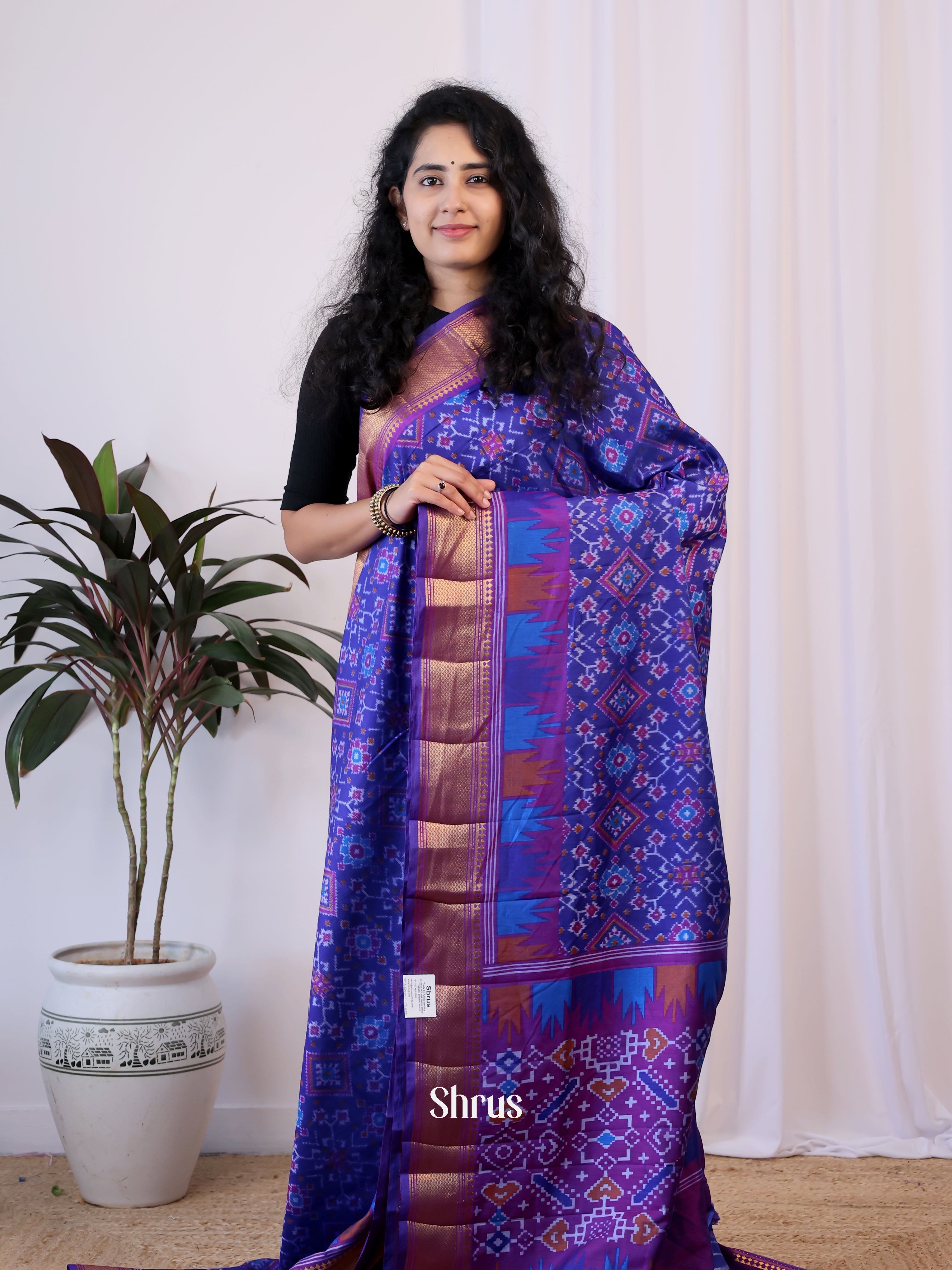 Blue & Purple - Semi Patola Saree - Shop on Shrus.com