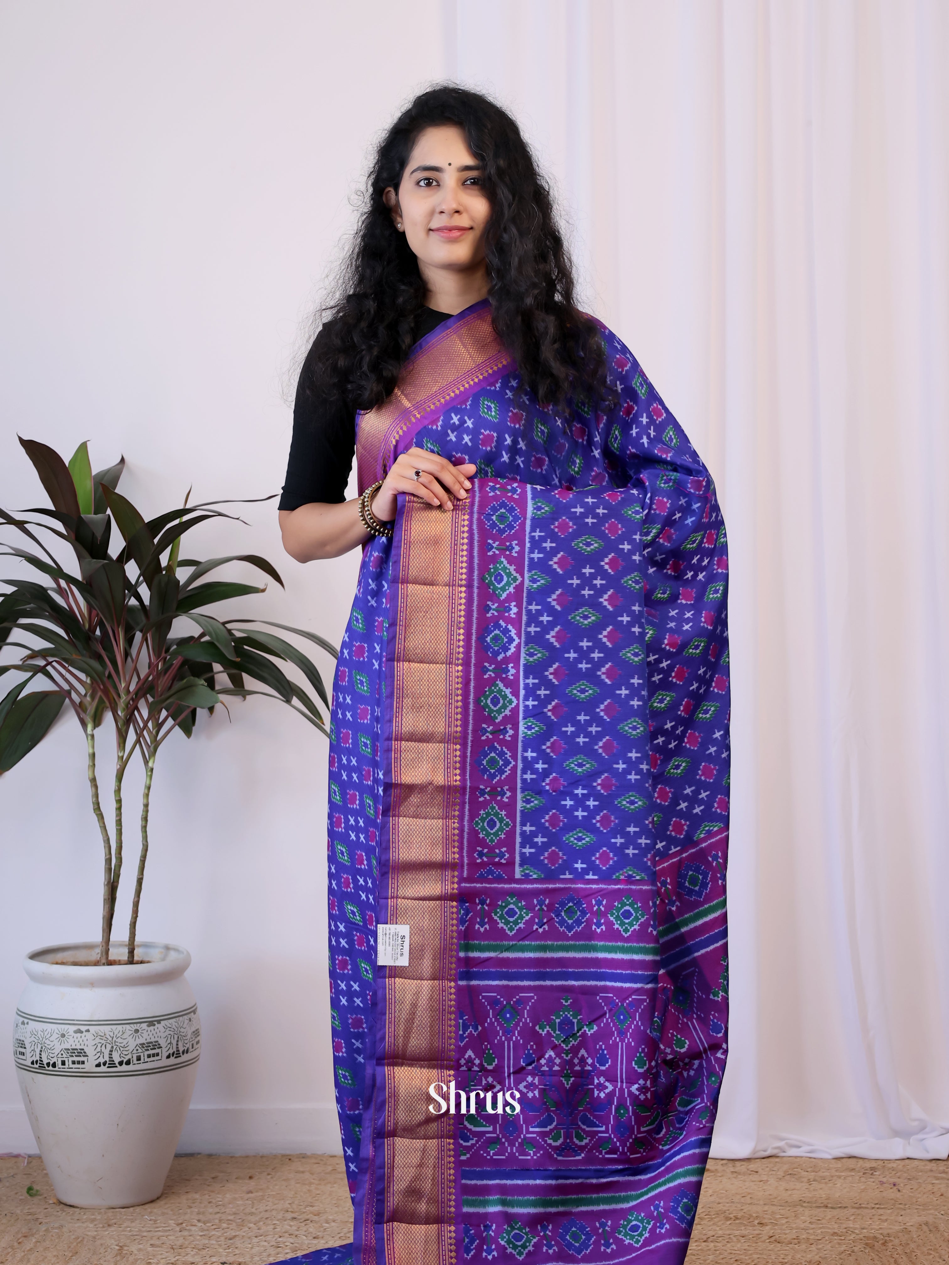 Blue & Purple - Semi Patola Saree - Shop on Shrus.com