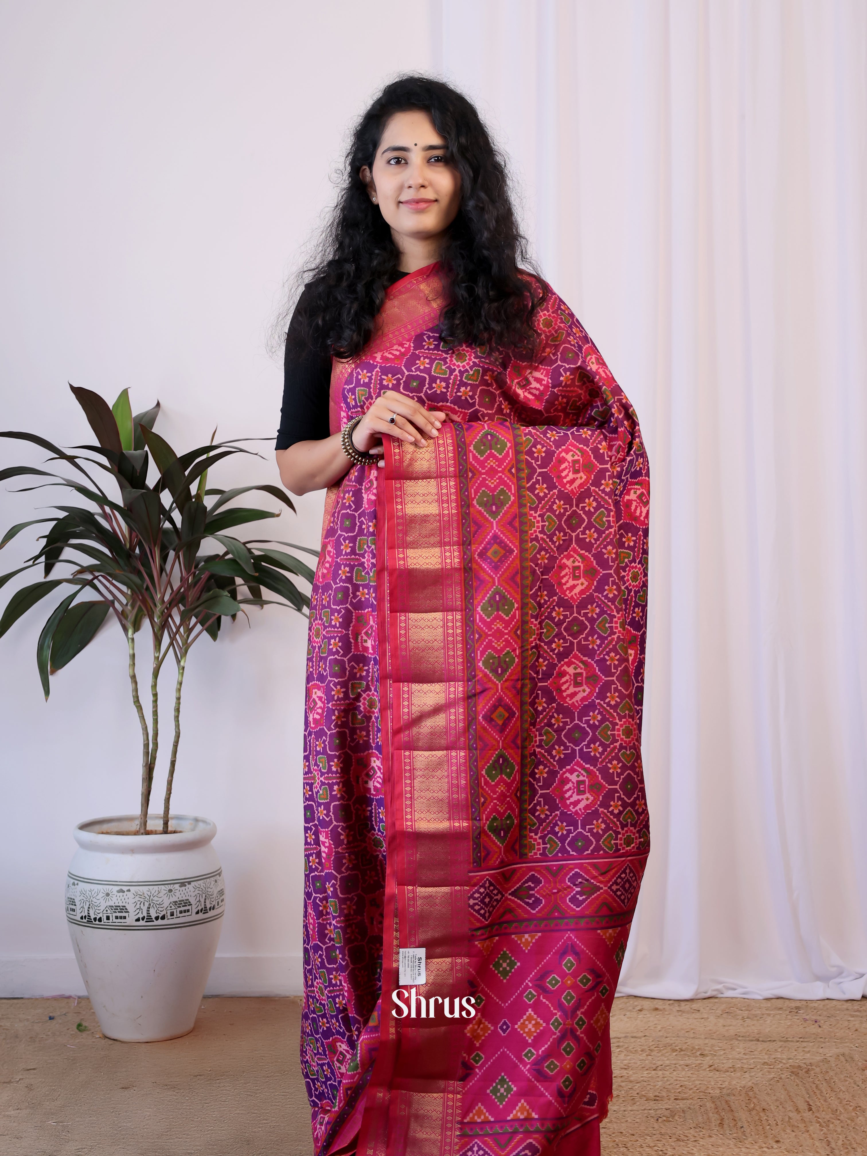 Purple & Pink - Semi Patola Saree - Shop on Shrus.com