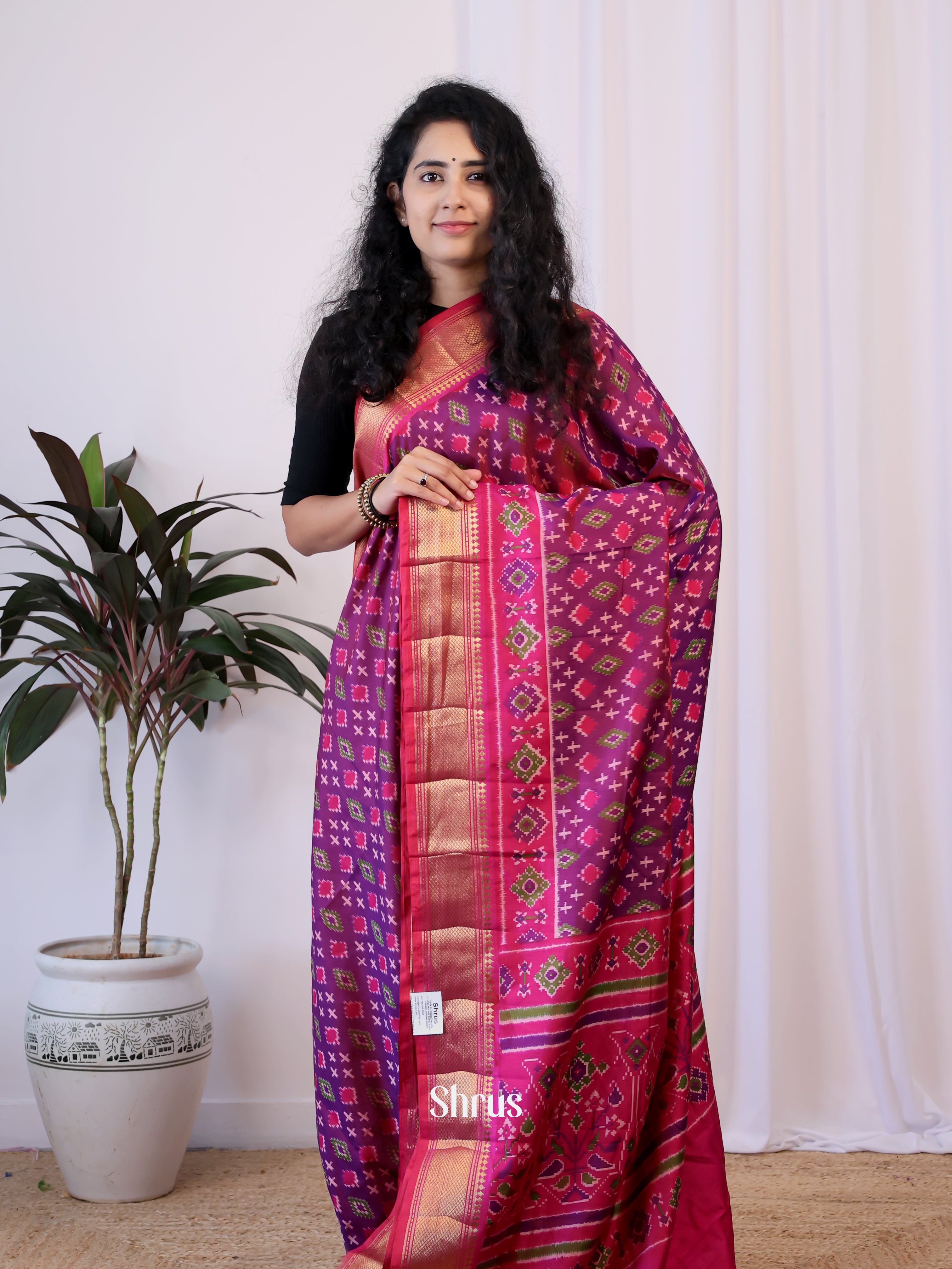 Purple & Pink - Semi Patola Saree - Shop on Shrus.com
