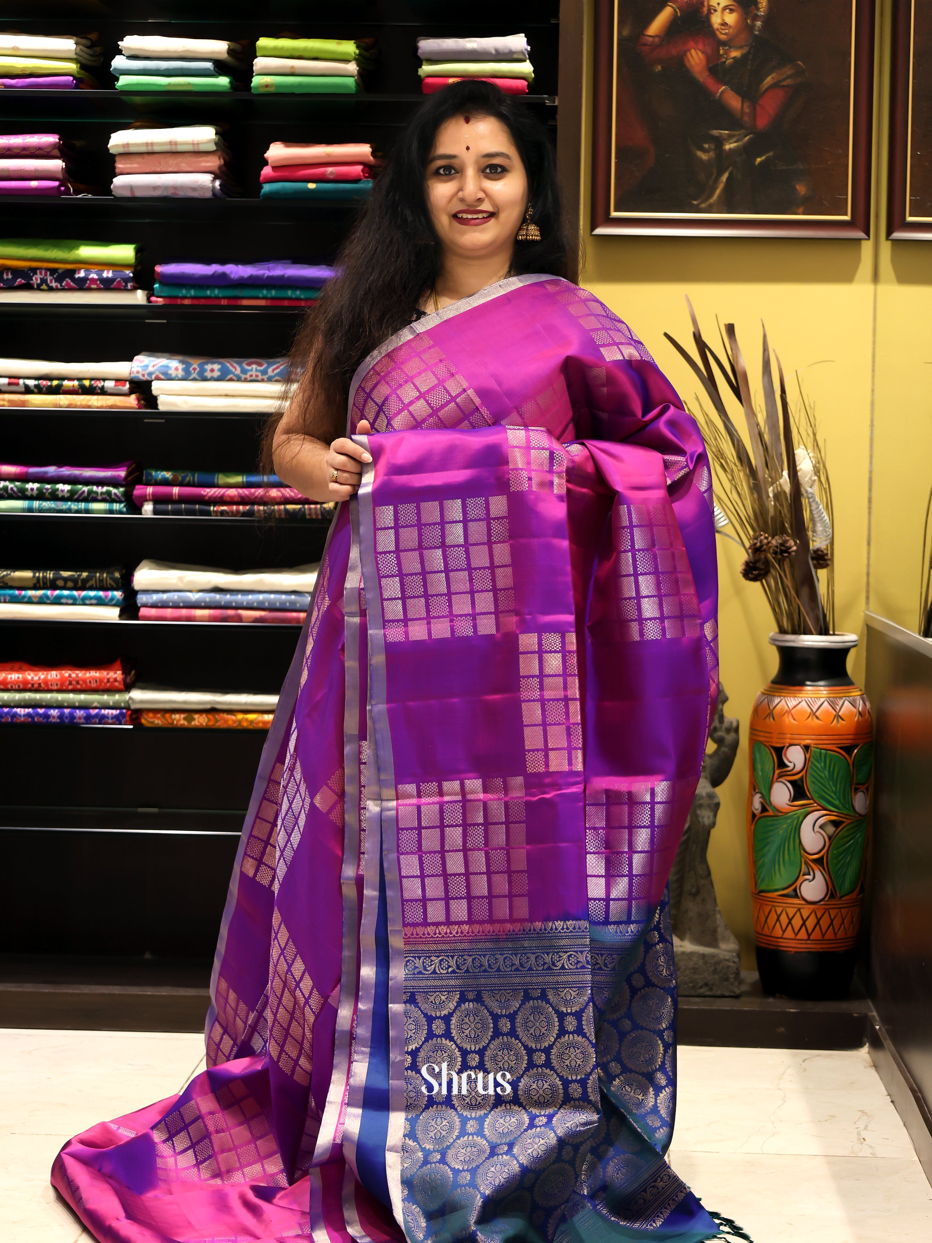 Majenta & Blue - Soft Silk Saree - Shop on Shrus.com