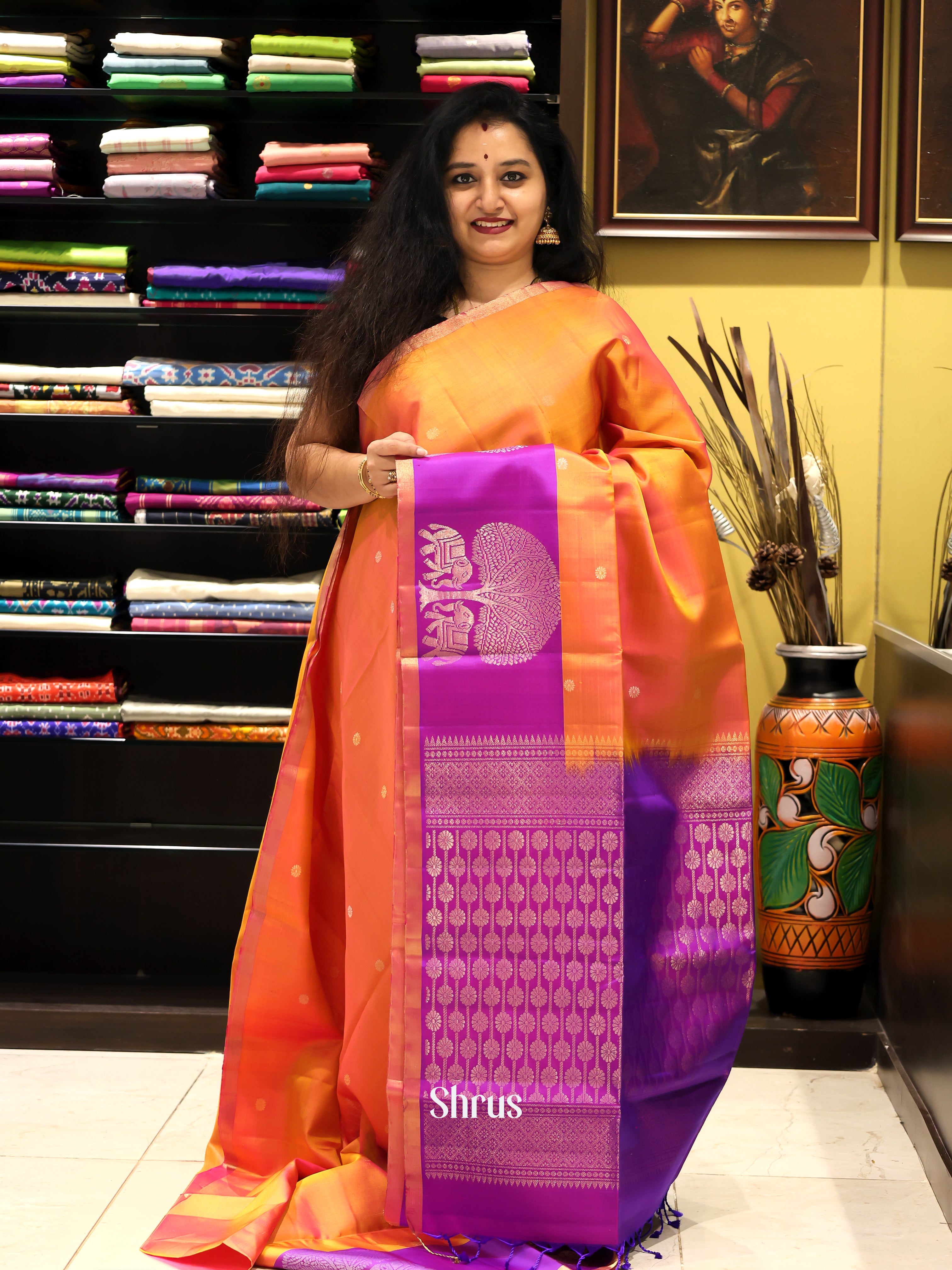 Orange & Purple - Soft Silk Saree - Shop on Shrus.com