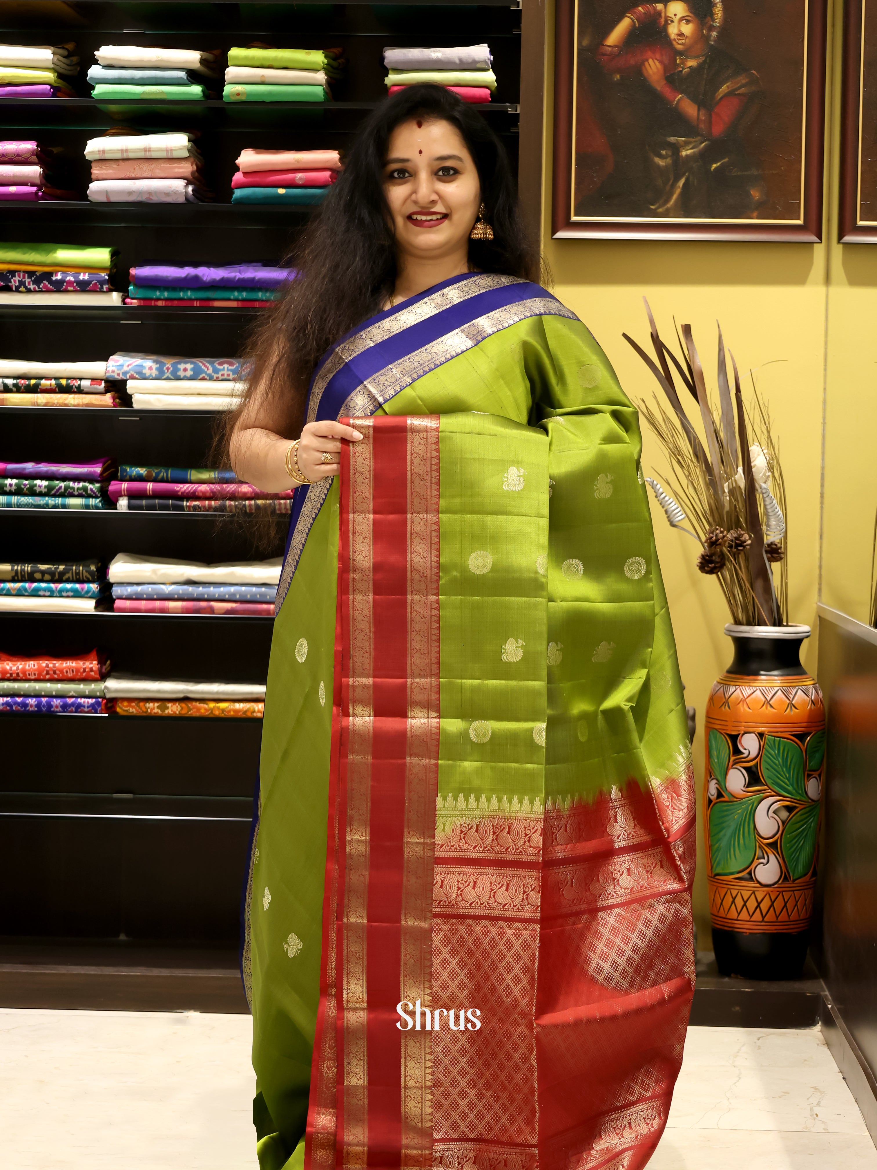 Green & Red - Soft Silk Saree - Shop on Shrus.com