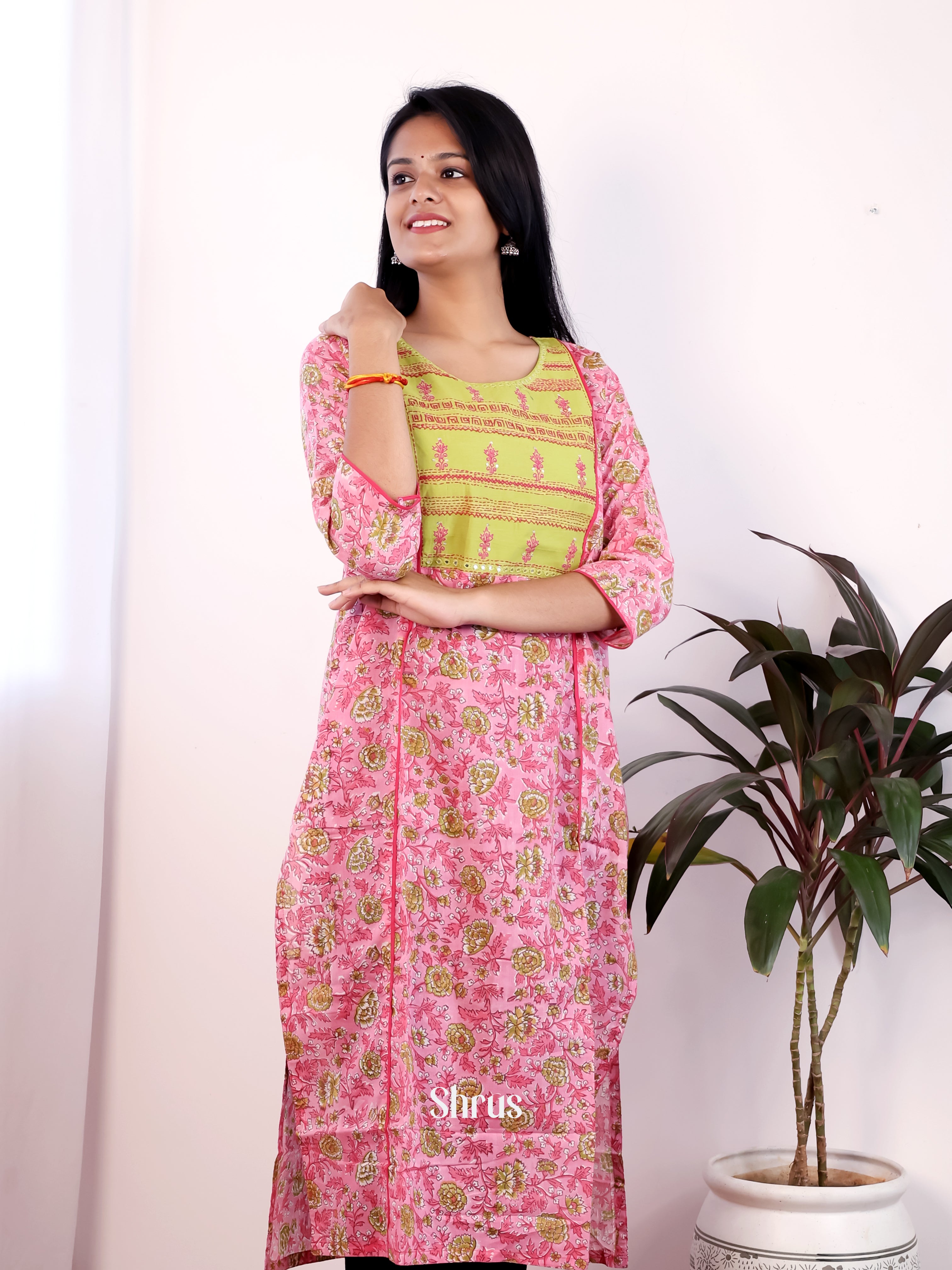 Pink & Green - Readymade Kurti - Shop on Shrus.com