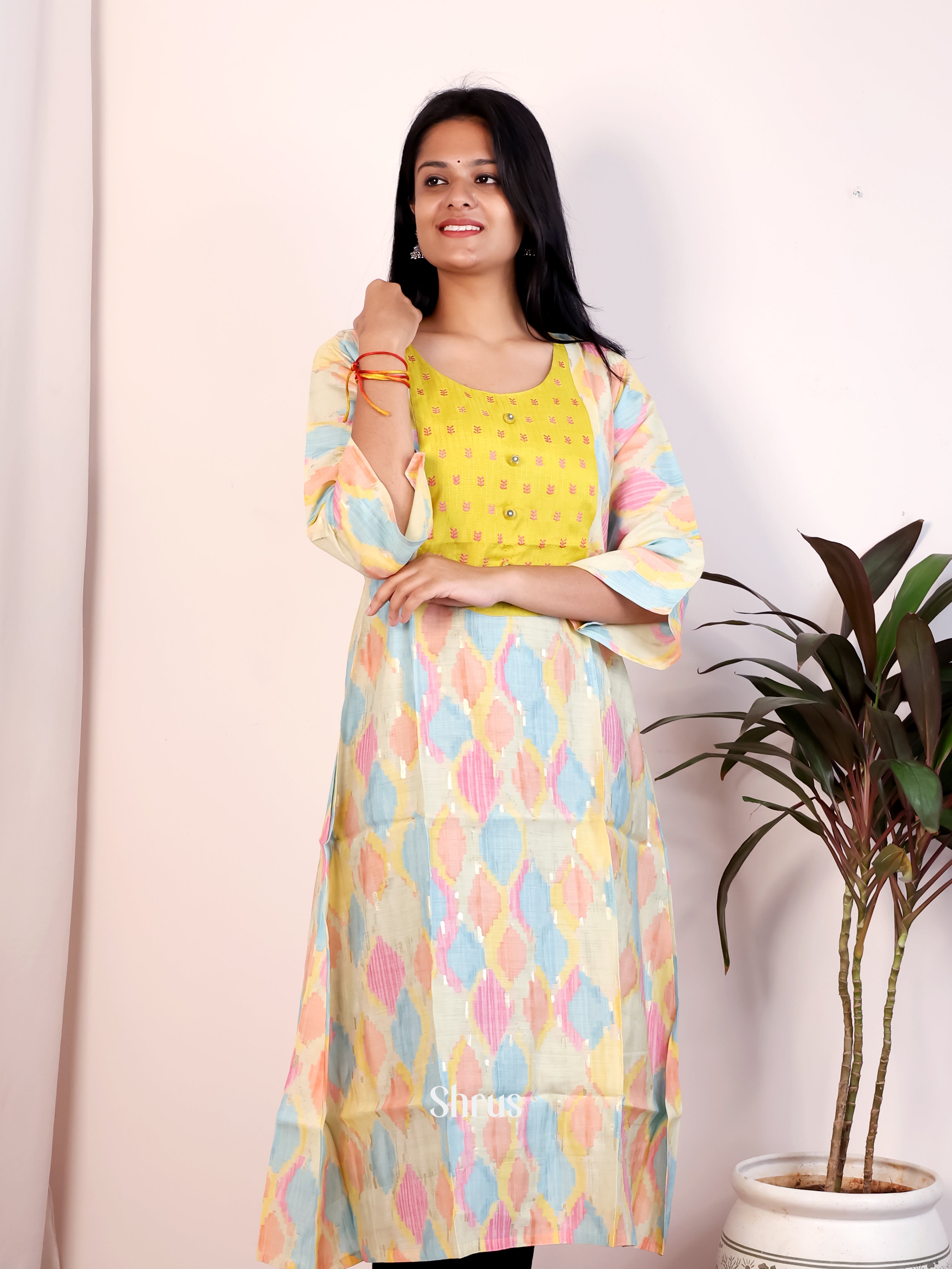 Cream & Yellow - Readymade Kurti - Shop on Shrus.com