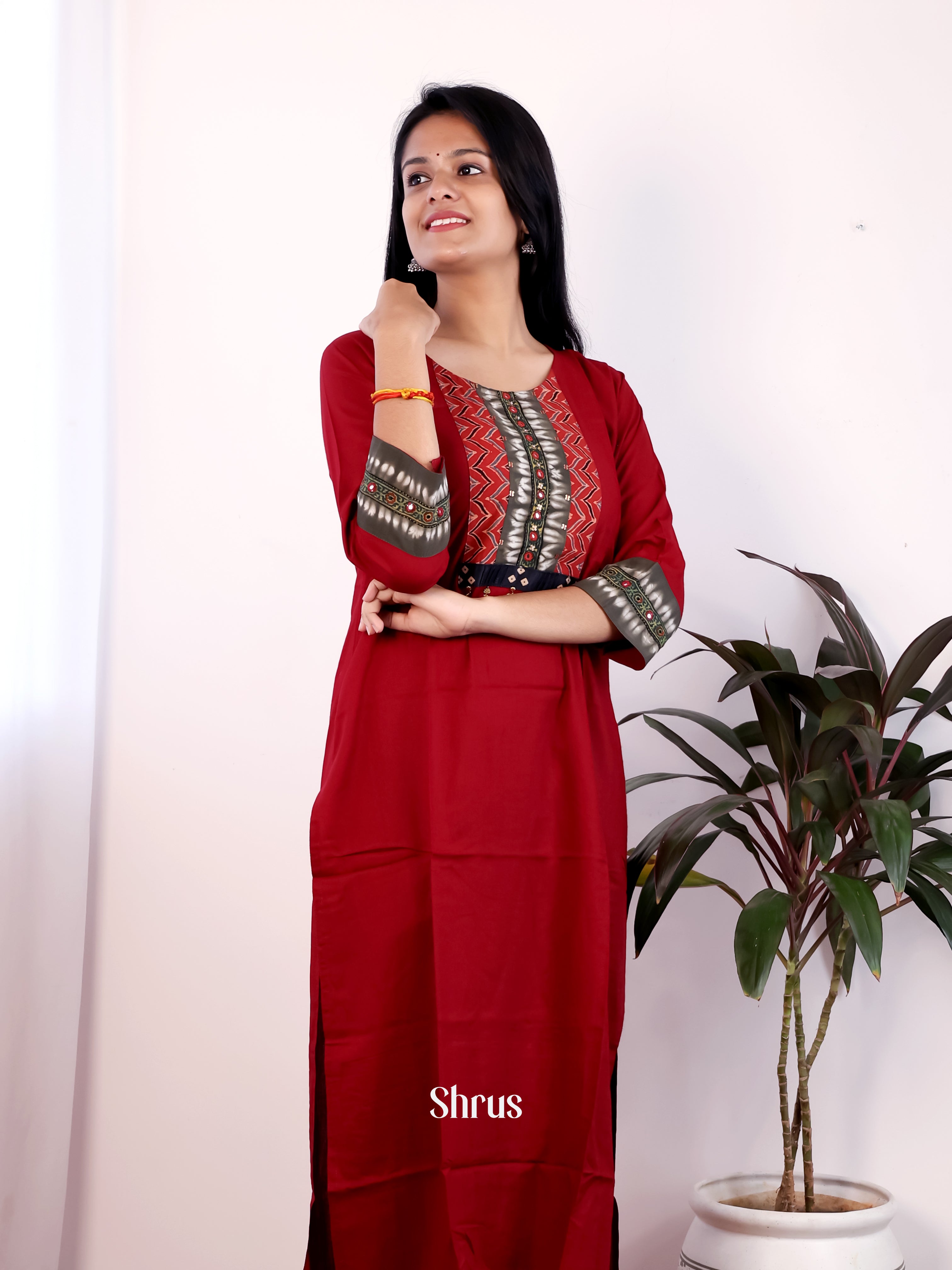 Maroon - Readymade Kurti - Shop on Shrus.com