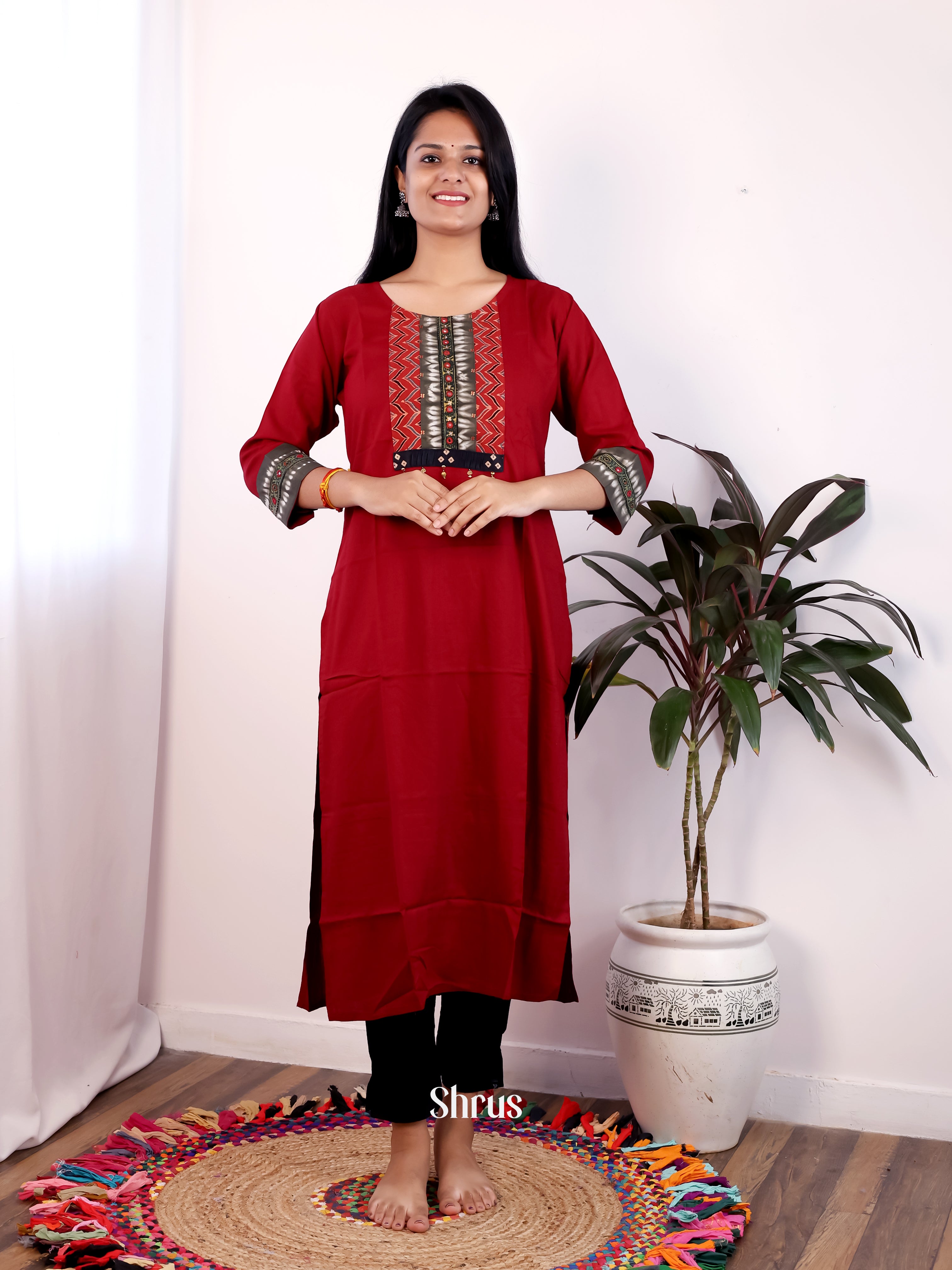 Maroon - Readymade Kurti - Shop on Shrus.com