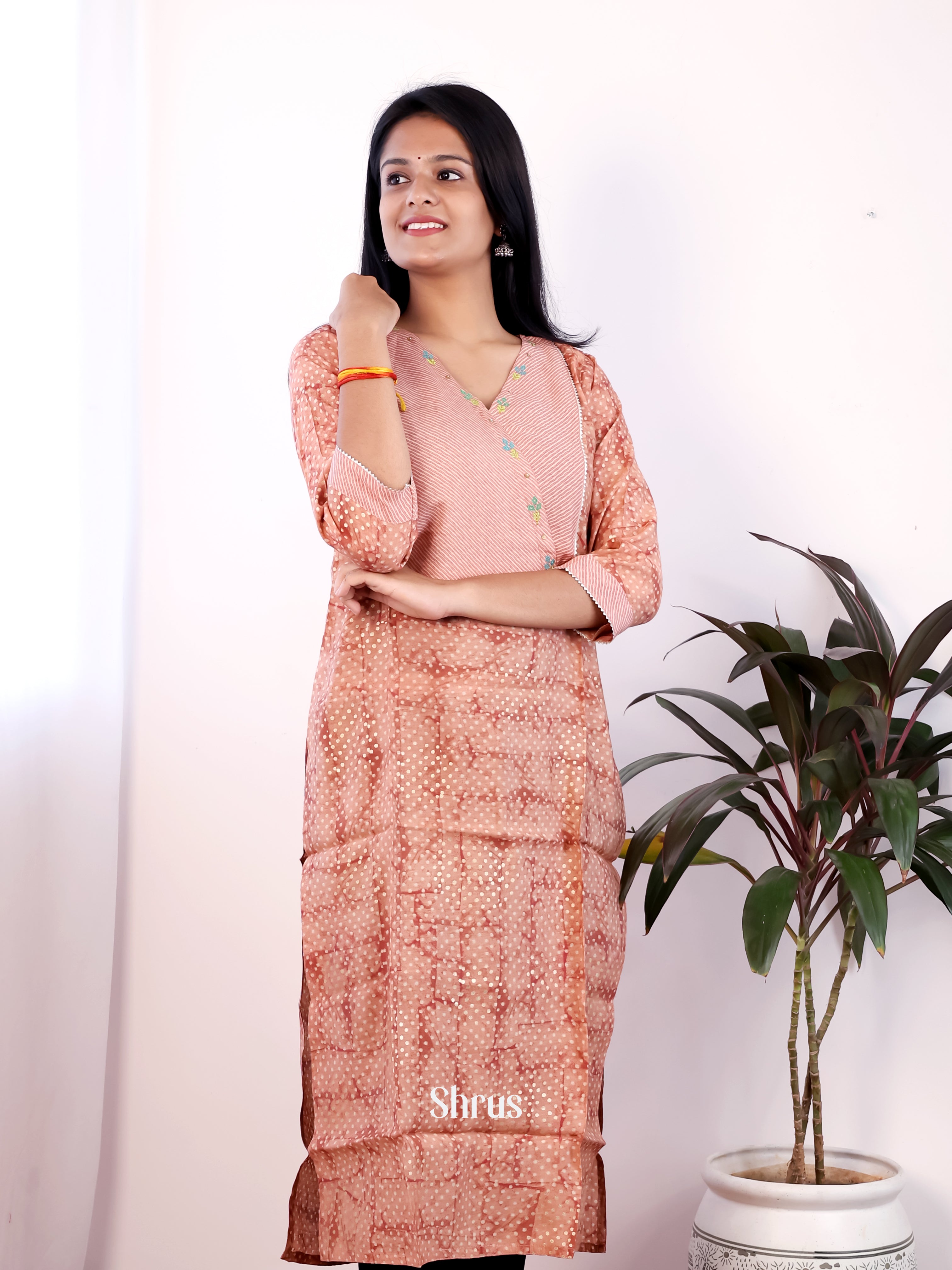 Brown - Readymade Kurti - Shop on Shrus.com