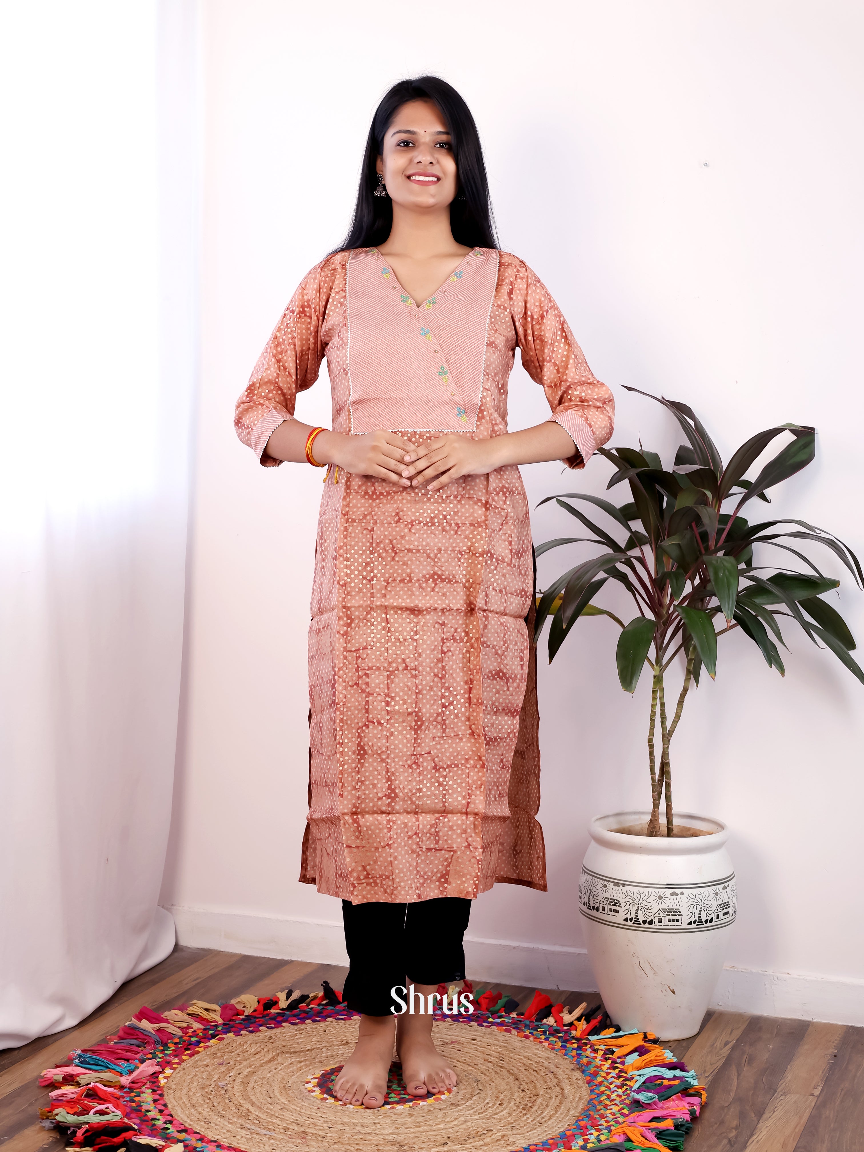 Brown - Readymade Kurti - Shop on Shrus.com