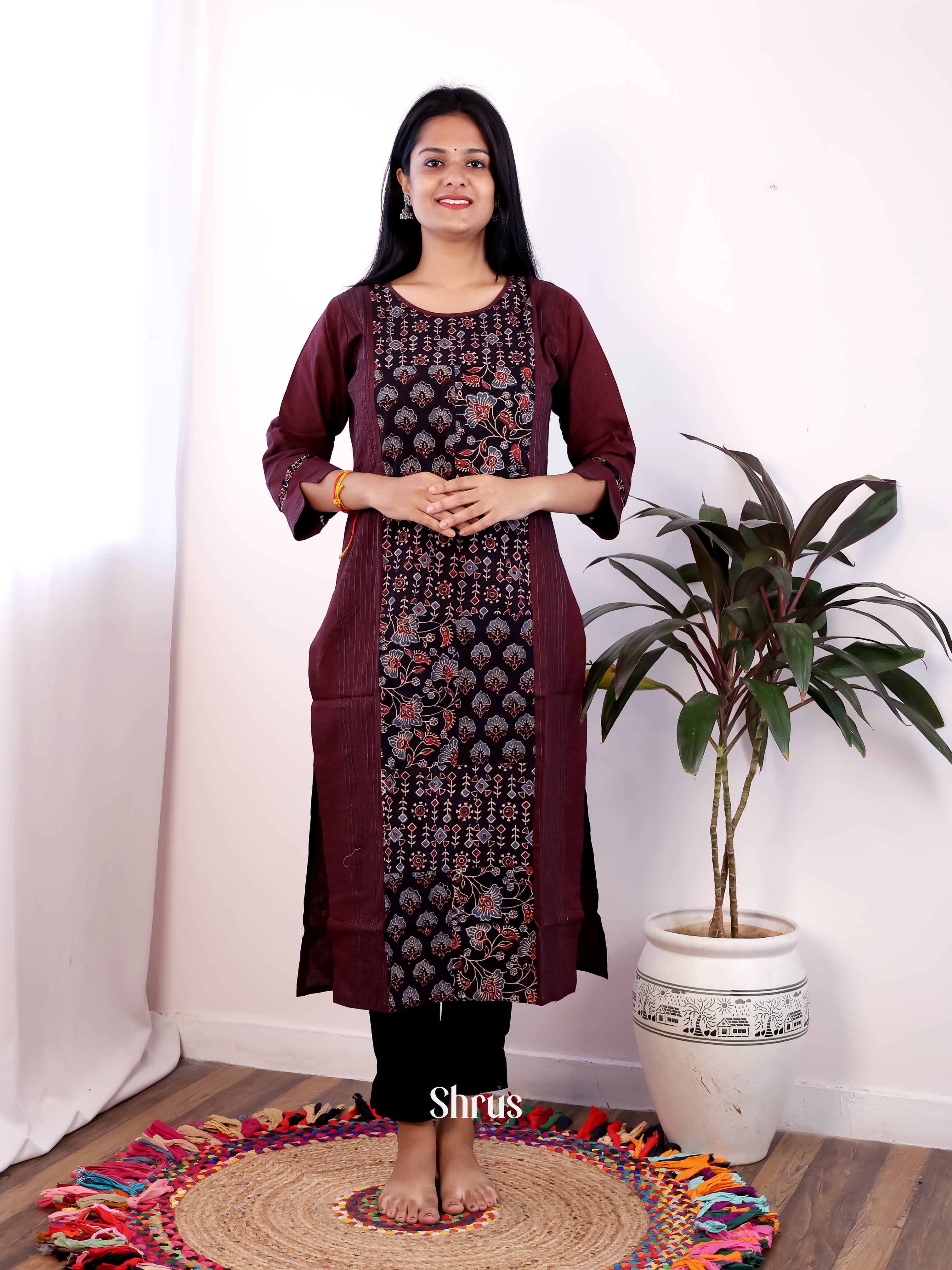 Brown & Black - Readymade Kurti - Shop on Shrus.com