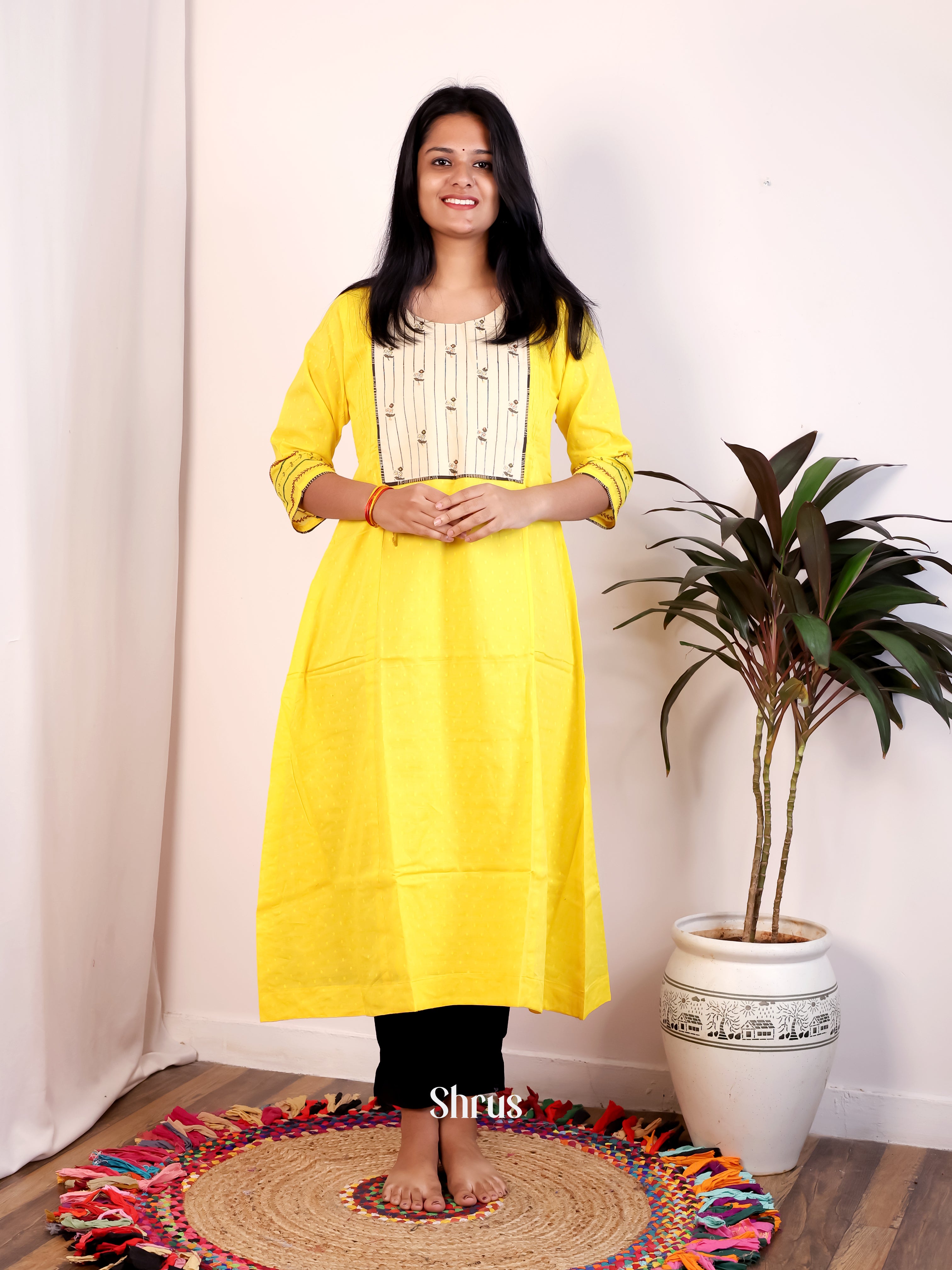 Yellow & Cream - Readymade Kurti - Shop on Shrus.com