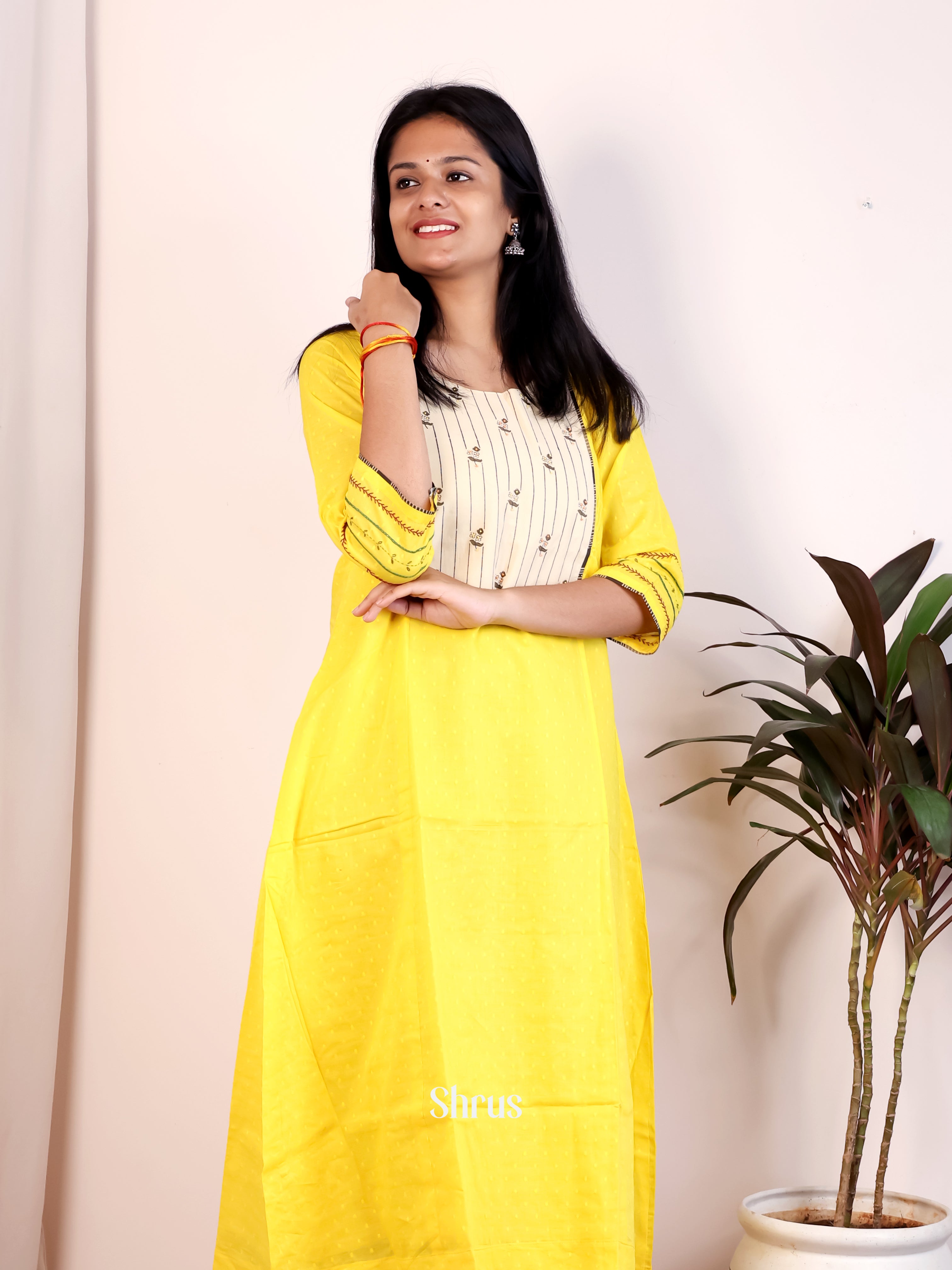 Yellow & Cream - Readymade Kurti - Shop on Shrus.com