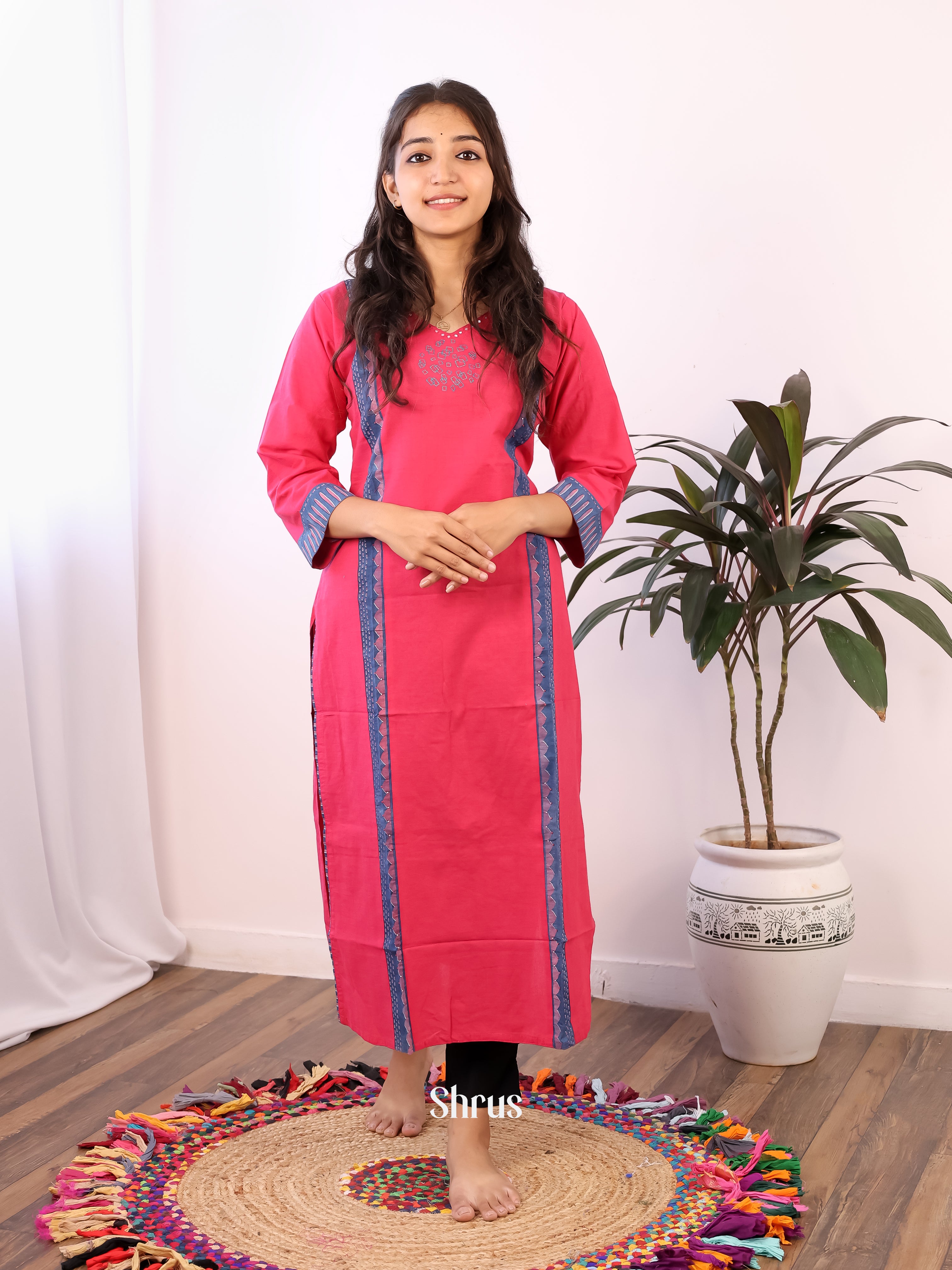 Pink & Blue- Readymade Kurti - Shop on Shrus.com