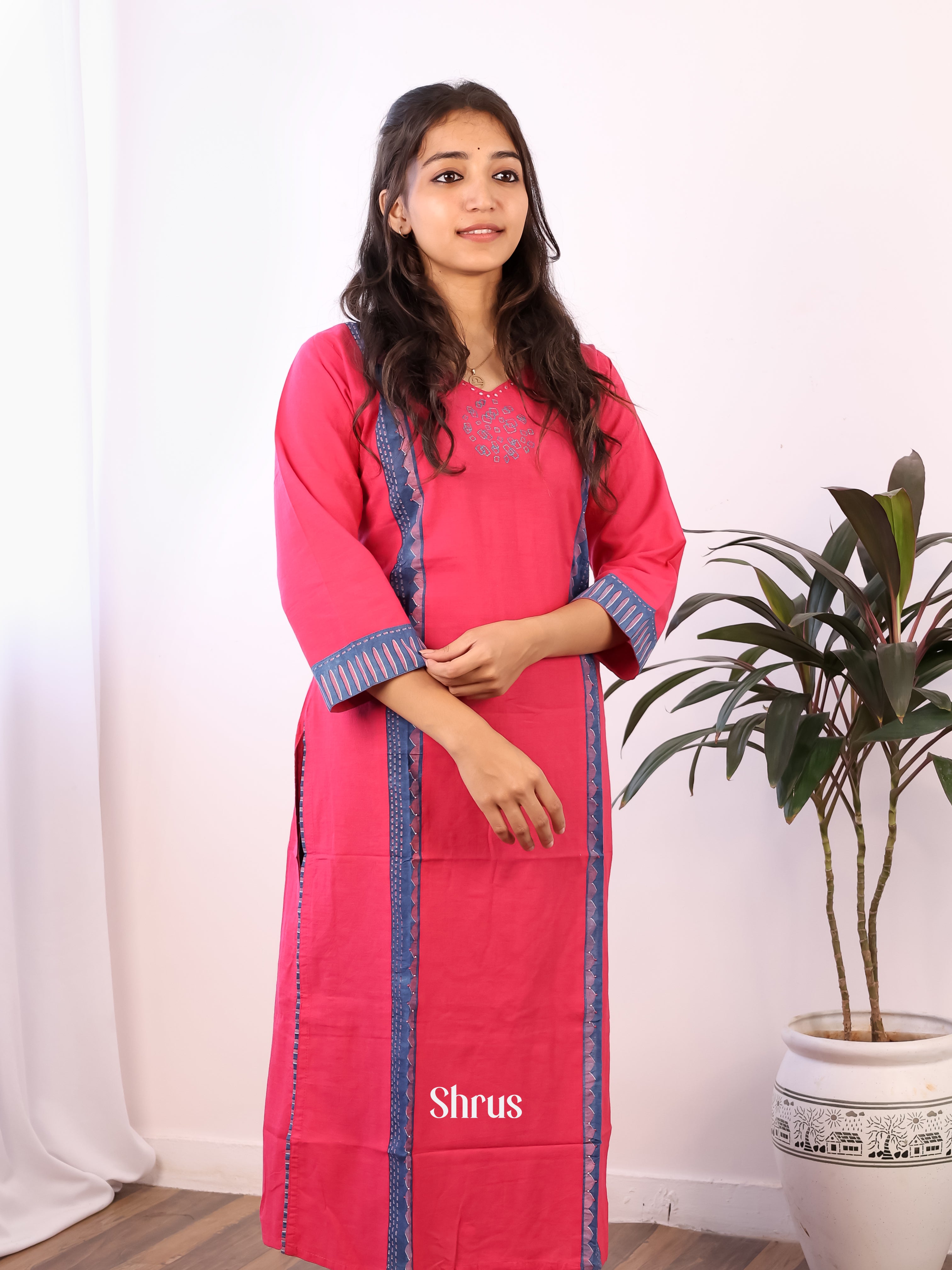 Pink & Blue- Readymade Kurti - Shop on Shrus.com