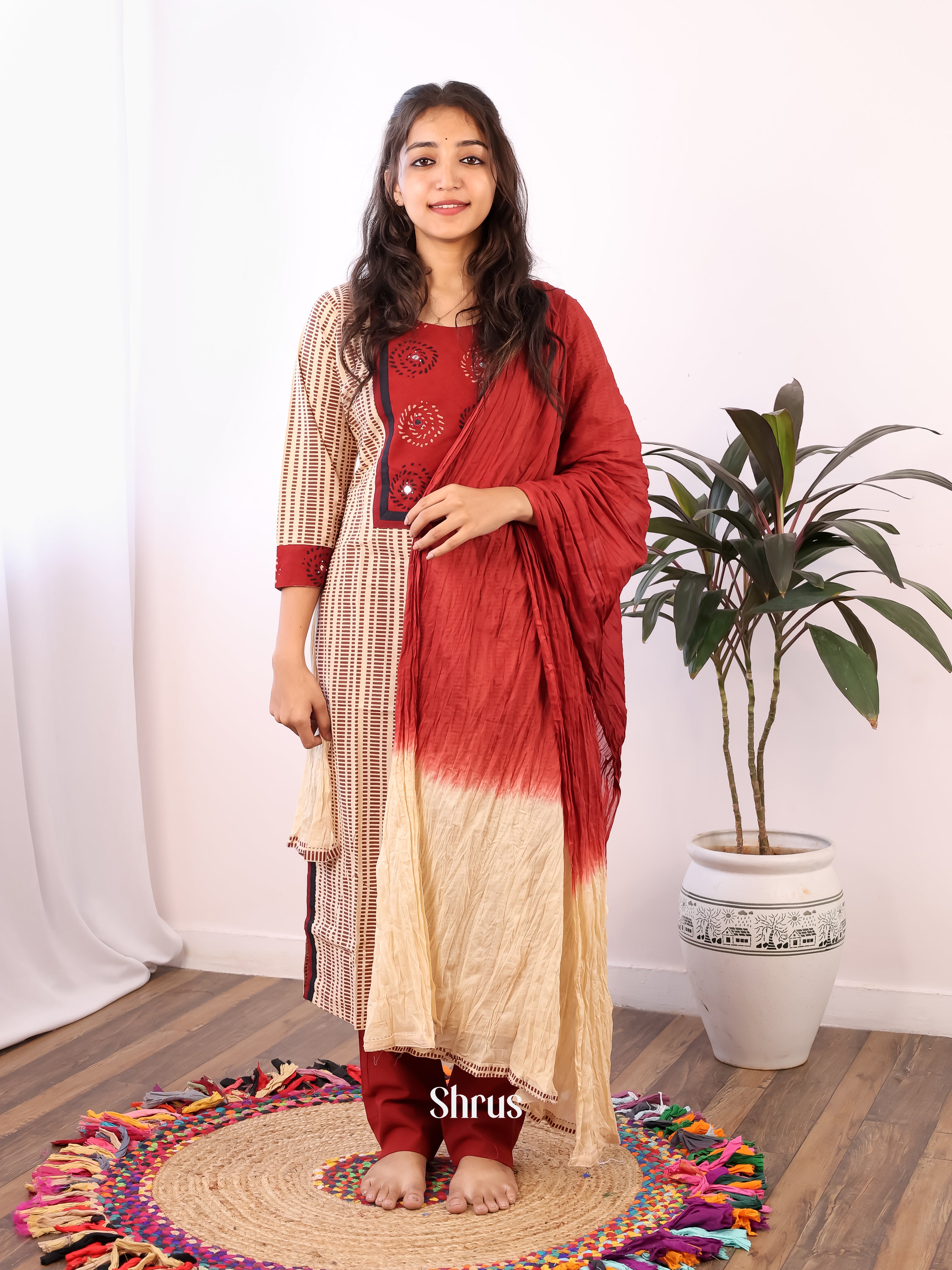 Cream & Maroon - Readymade Suits - Shop on Shrus.com