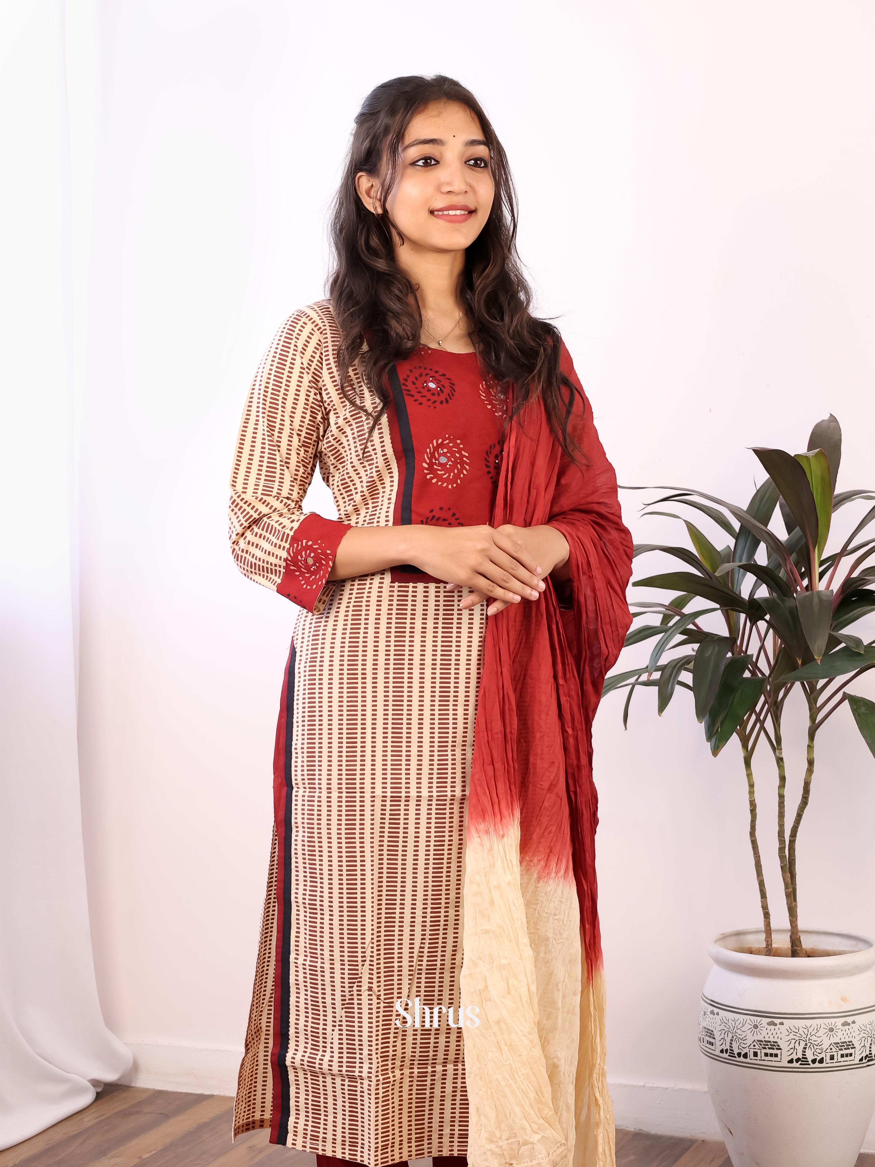 Cream & Maroon - Readymade Suits - Shop on Shrus.com