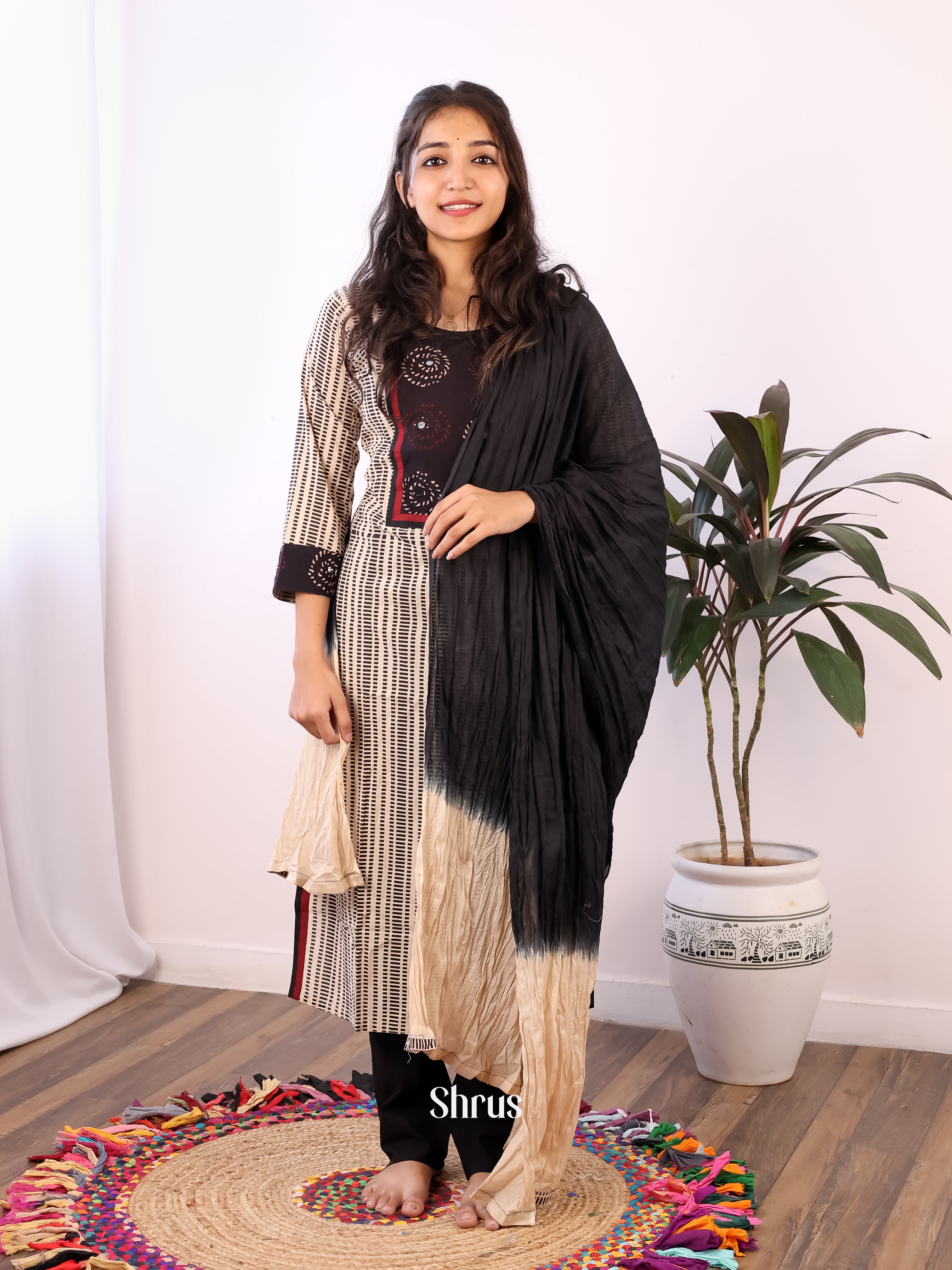 Beige & Black- Readymade Suits - Shop on Shrus.com