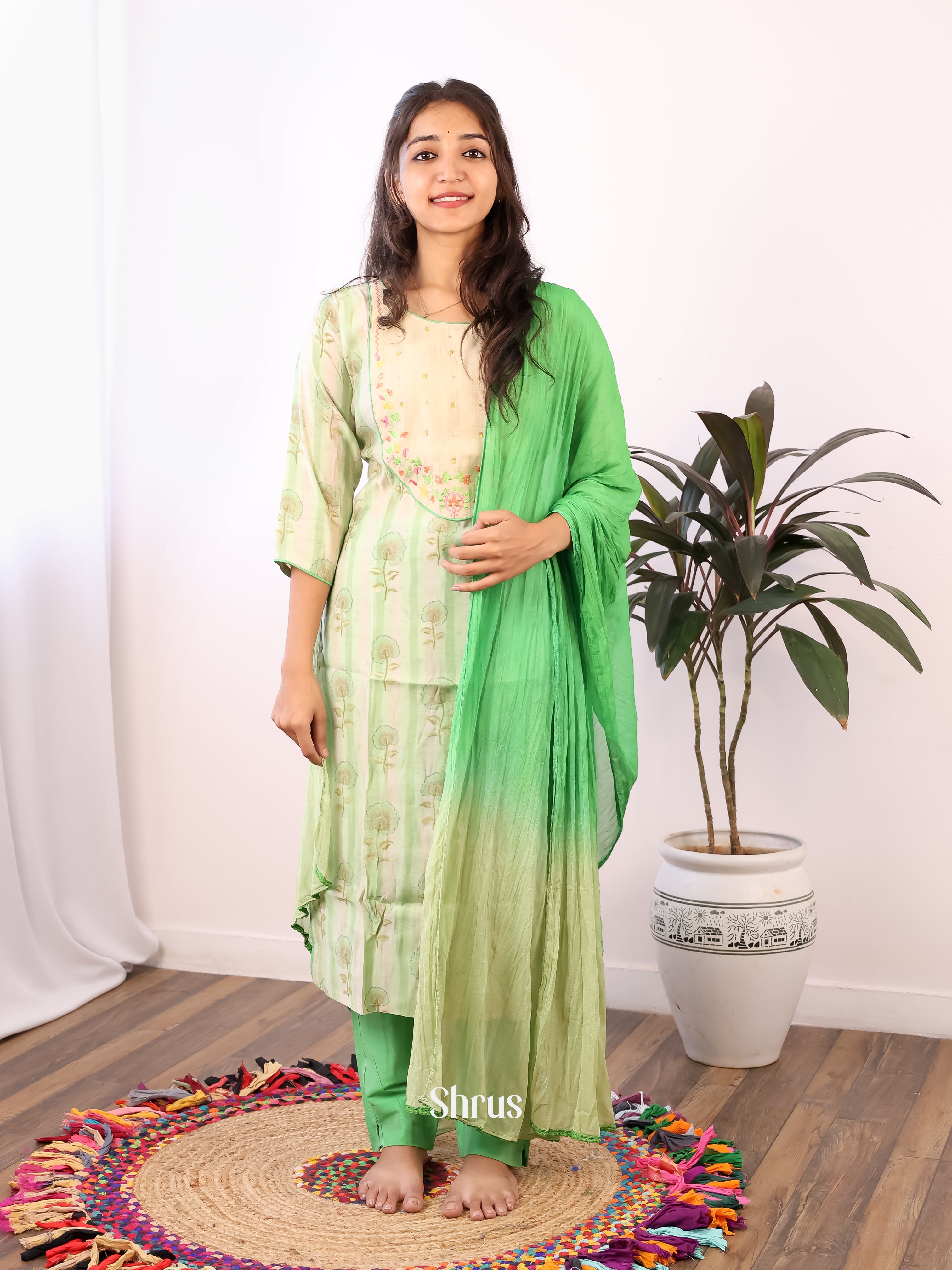 Cream & Green - Readymade Suits - Shop on Shrus.com